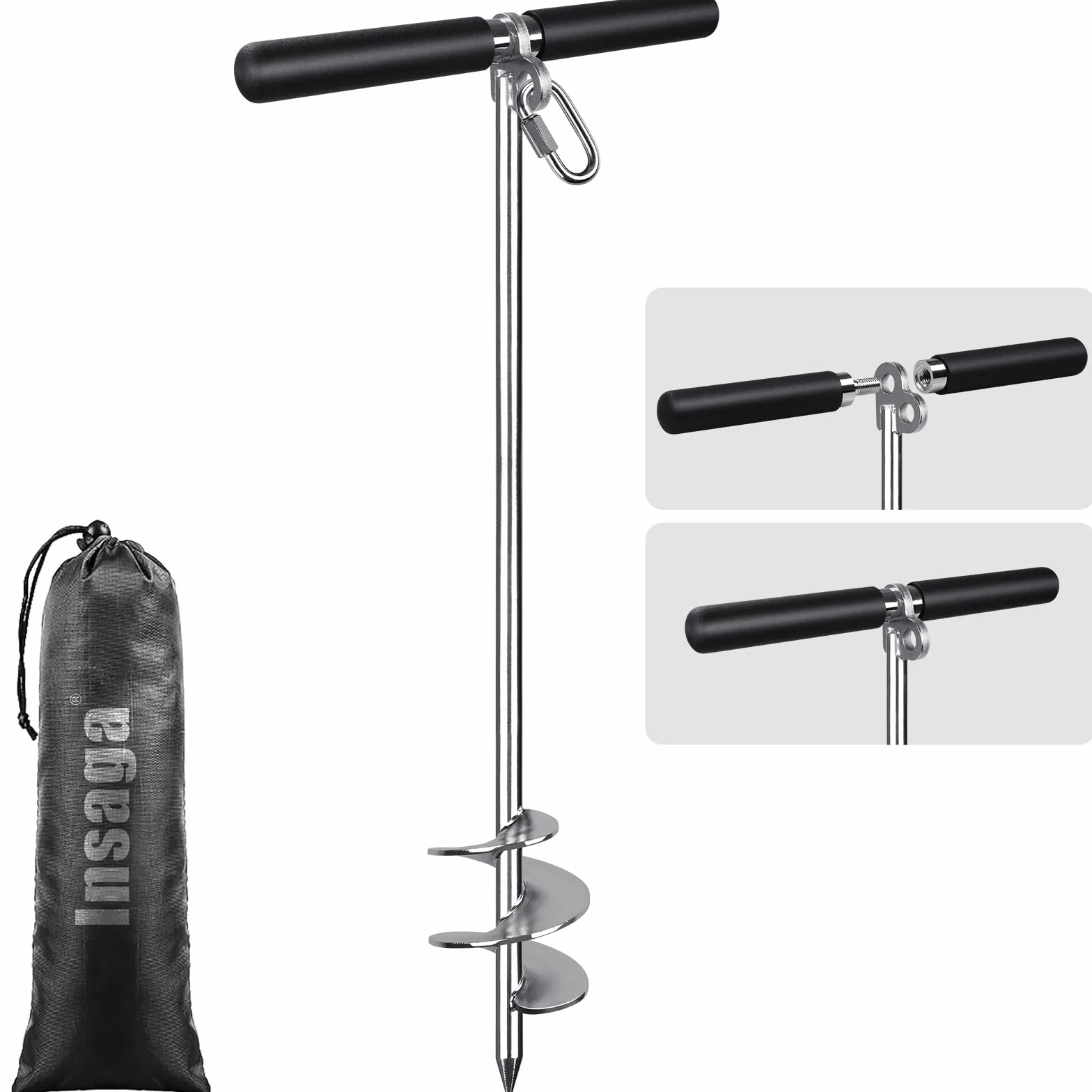Insaga Anclaje de arena de 36 pulgadas para barco, ancla de arena de acero inoxidable 304 con barra transversal, anclaje de barco atornillado para kayak, moto acuática, pontón, agua poco profunda