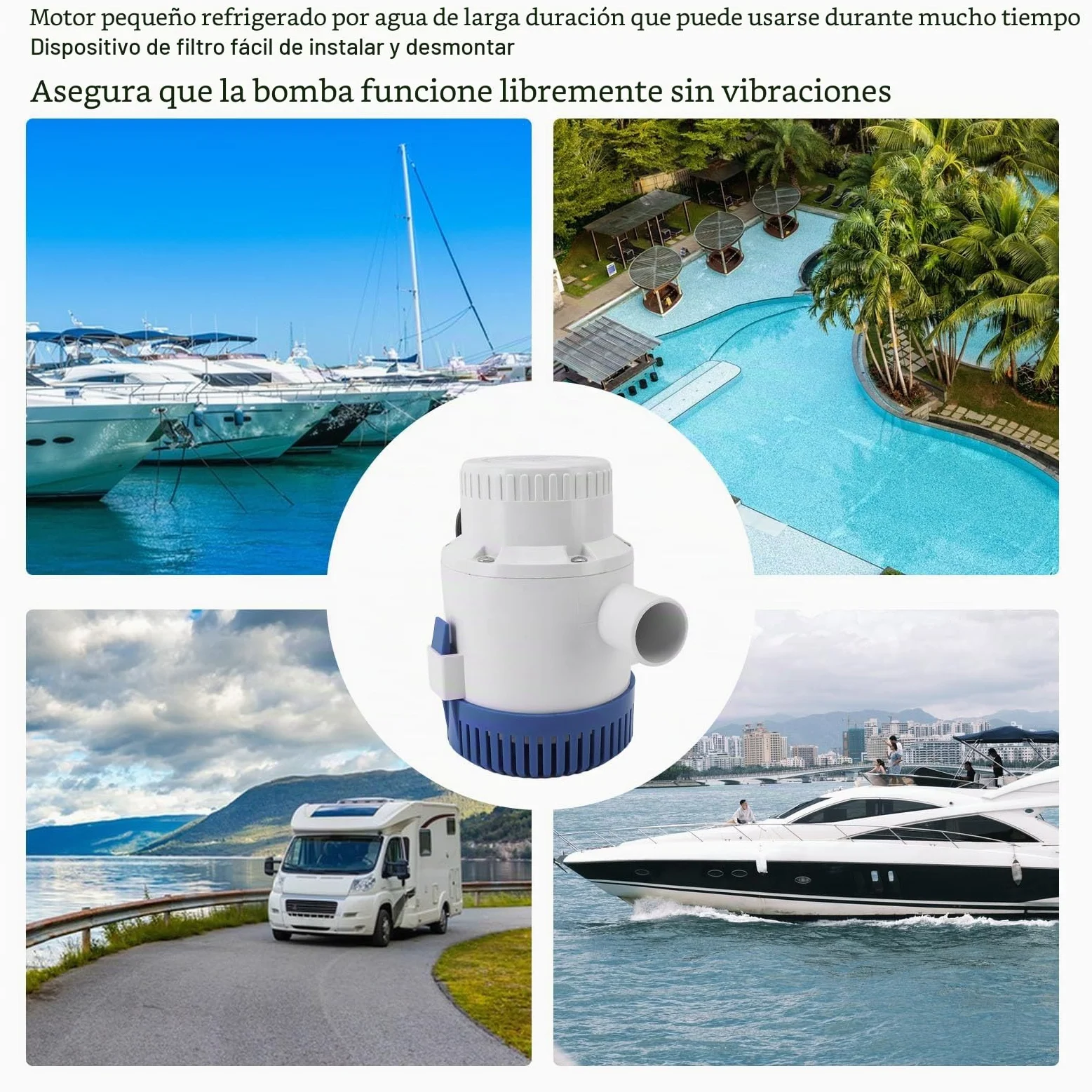 Bomba de Sentina Marina para de 3700 GPH, Bomba de Achique Automática de Prevención de Sobrecalentamiento de bajo Ruido ABS de 12 24v, para Piscinas Caravana RV (24V)