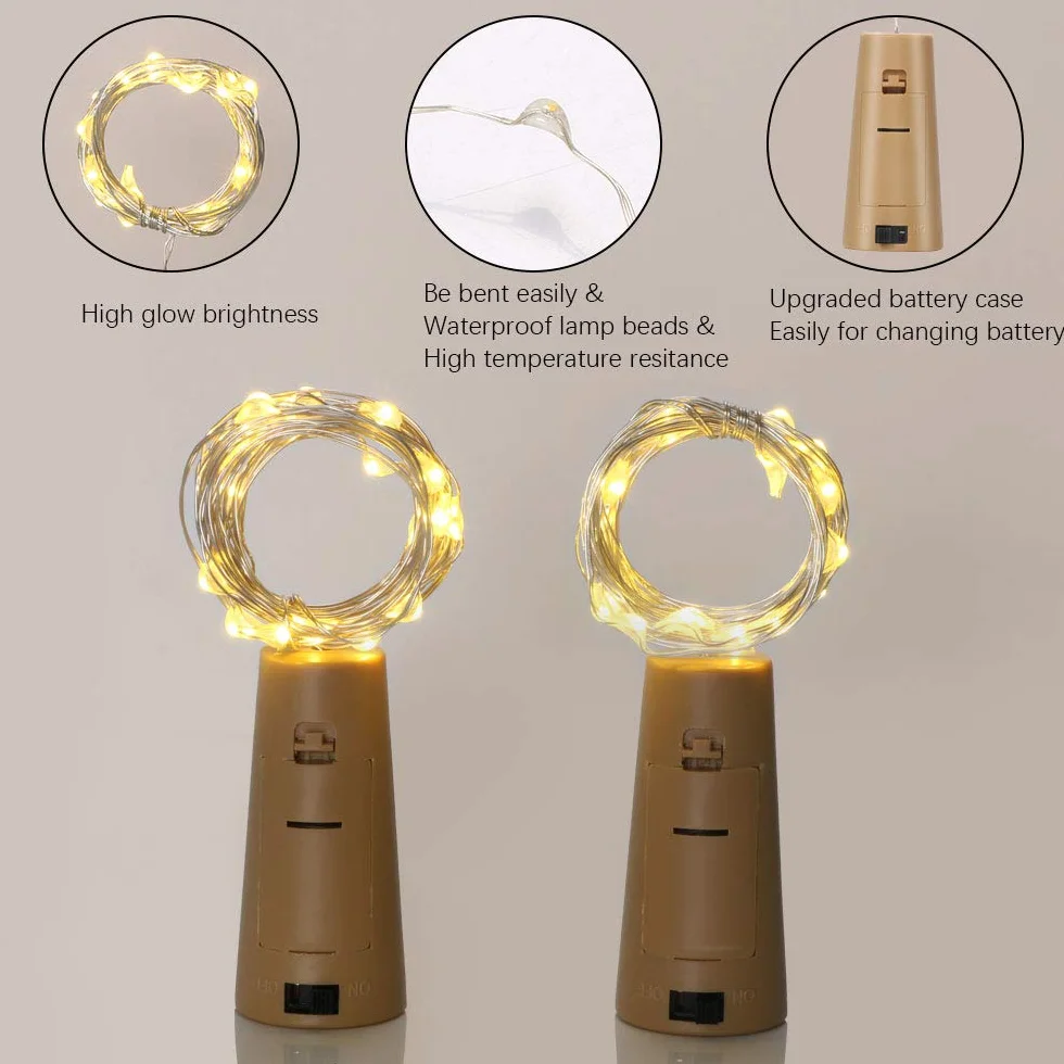 Vicloon Luces LED para Botellas 20 LEDs 2M Alambre de Cobre Cálidas Decoración Fiestas Hogar