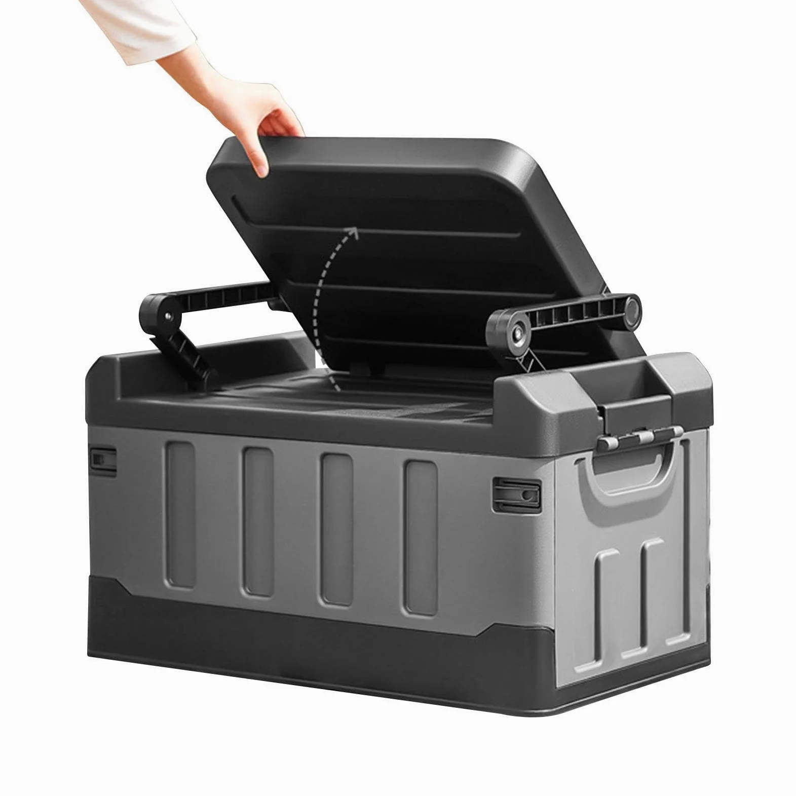 Caja de aparejos de pesca para coche, asiento plegable 3 en 1 y bandejas de almacenamiento de doble capa, organizador de almacenamiento de gran capacidad para equipo, herramientas y accesorios