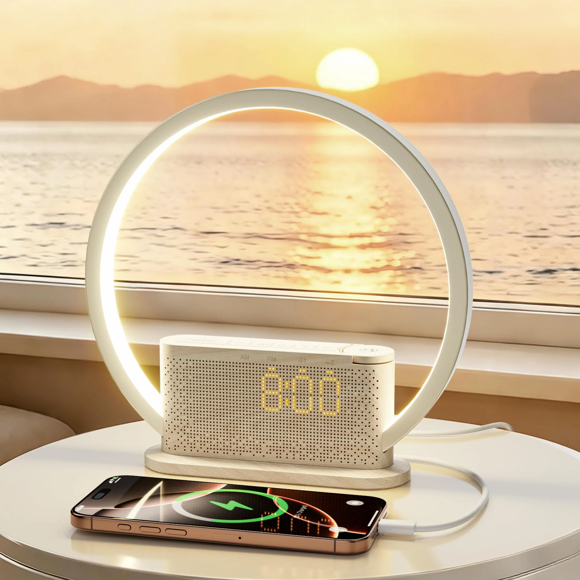 blonbar Reloj Despertador con Luz de Amanecer 3 Niveles de Brillo Doble Alarma Sonidos Naturales USB Función de Posponer