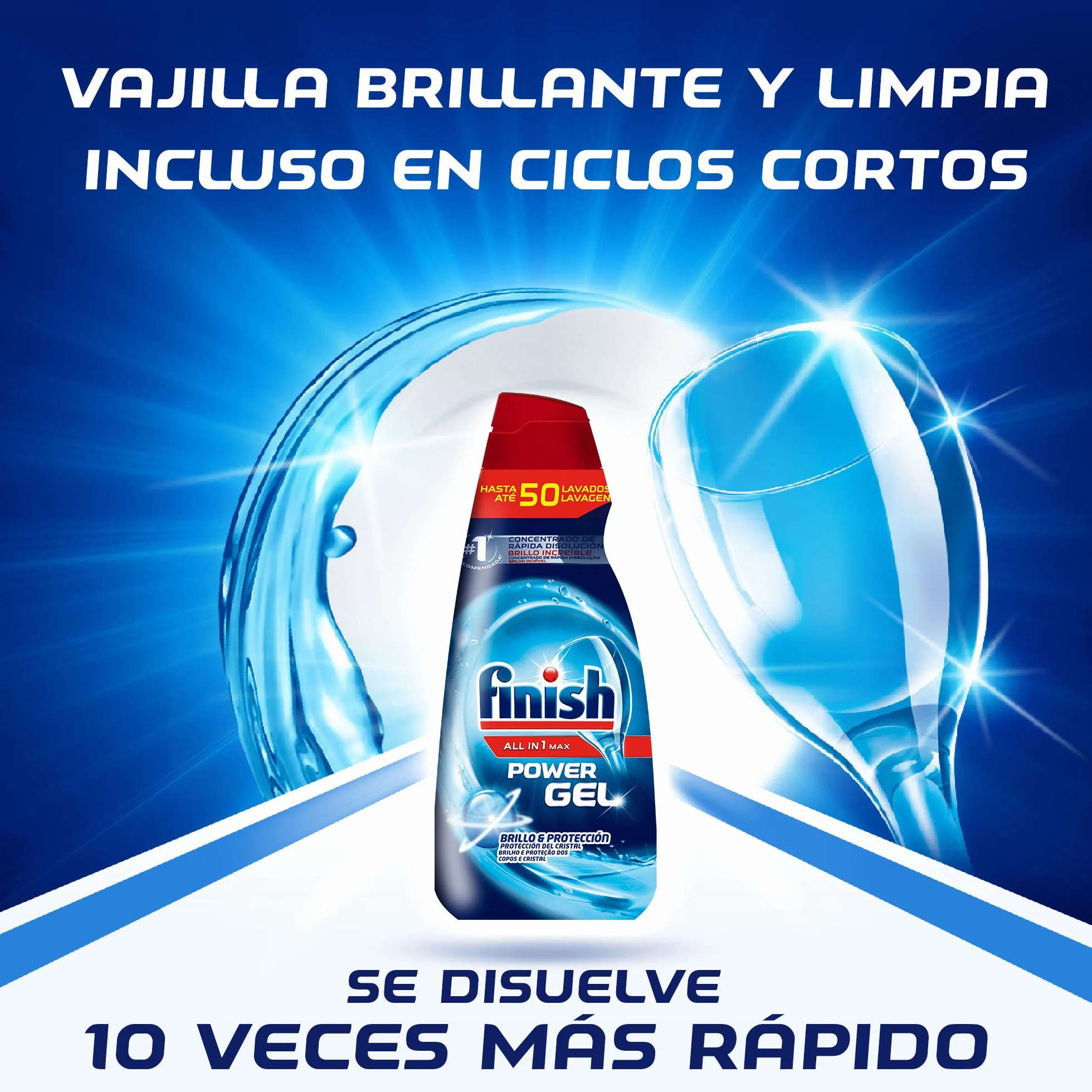 Finish All in 1 Max Power Gel Brillo&Protección, Detergente Gel Lavavajillas, 2 unidades - 70 lavados