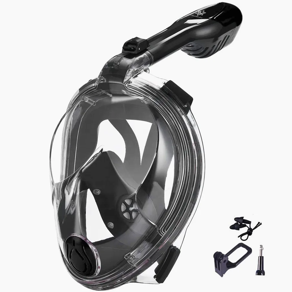Máscara completa de buceo V VILISUN con campo de visión de 180°, junta de silicona antivaho y tecnología antifugas para todos los adultos y niños, verano, color Negro , tamaño large/extra-large