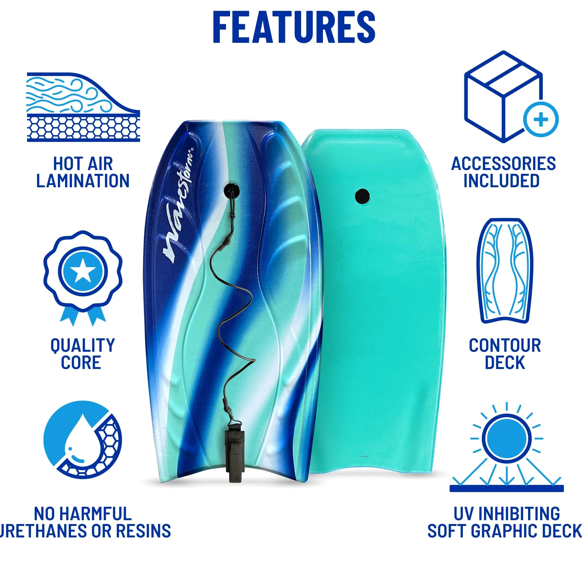 Wavestorm Bodyboard de Espuma de 40 Pulgadas | Bodyboards recreativos para Principiantes en Todos los Niveles de Surf | Cubierta contorneada y Fondo de Canal | para Lake Pool Beach