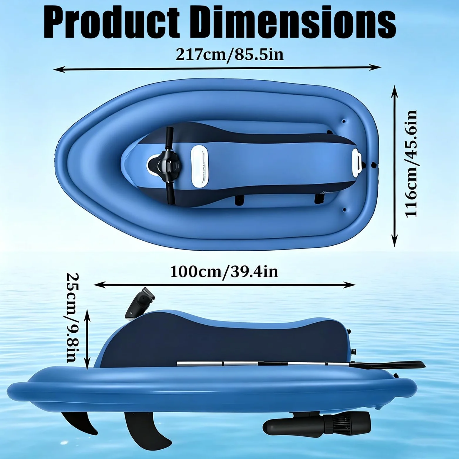 Moto Acuática Eléctrica Inflable Plegable 2 En 1 Y Scooter Submarino para Buceo Marcha Atrás,Velocidad Ajustable 3 a 9 Km/H,Cap 220Kg,para Practicar Snorkel Disfrutar Acuáticas Nothrusters