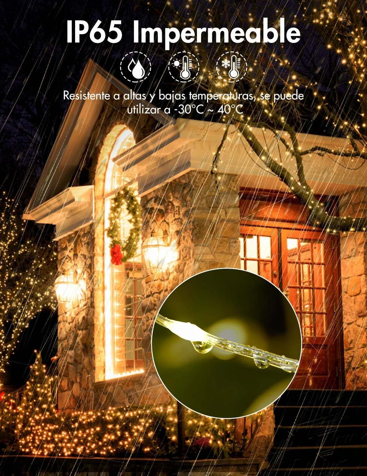 Guirnaldas Luces Exterior 50M 500 LED Cadena de Luces 8 Modos Impermeables Decoración Navidad