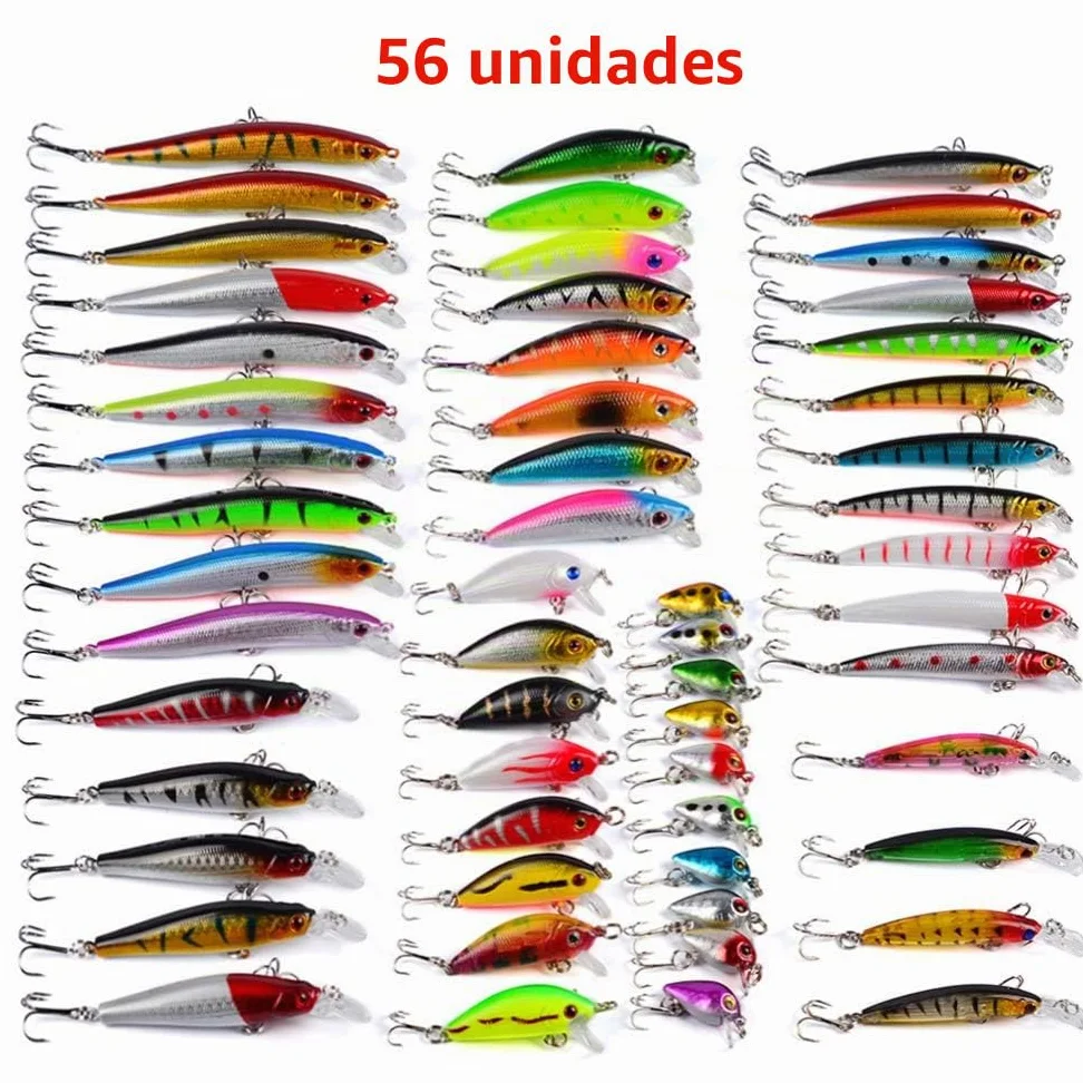56PCS Señuelos de Pesca con Ganchos, Cebos Artificiales, Swimbait, Manivela, Cucharillas y Accesorios para la Pesca #6