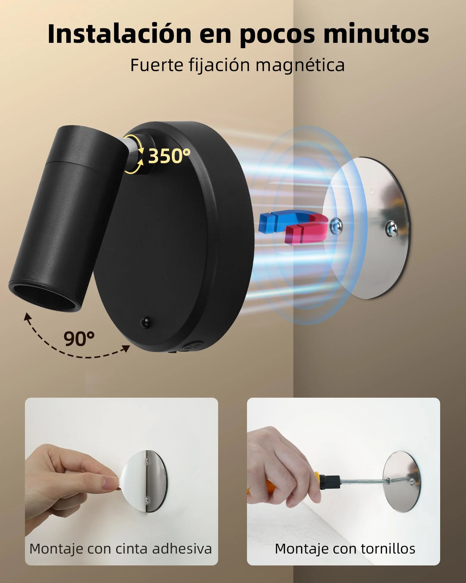 EZVALO Foco LED Inalámbrico 5500 mAh con Mando a Distancia y Temporizador, 3 Temperaturas de Color, Negro (2 Pieza)