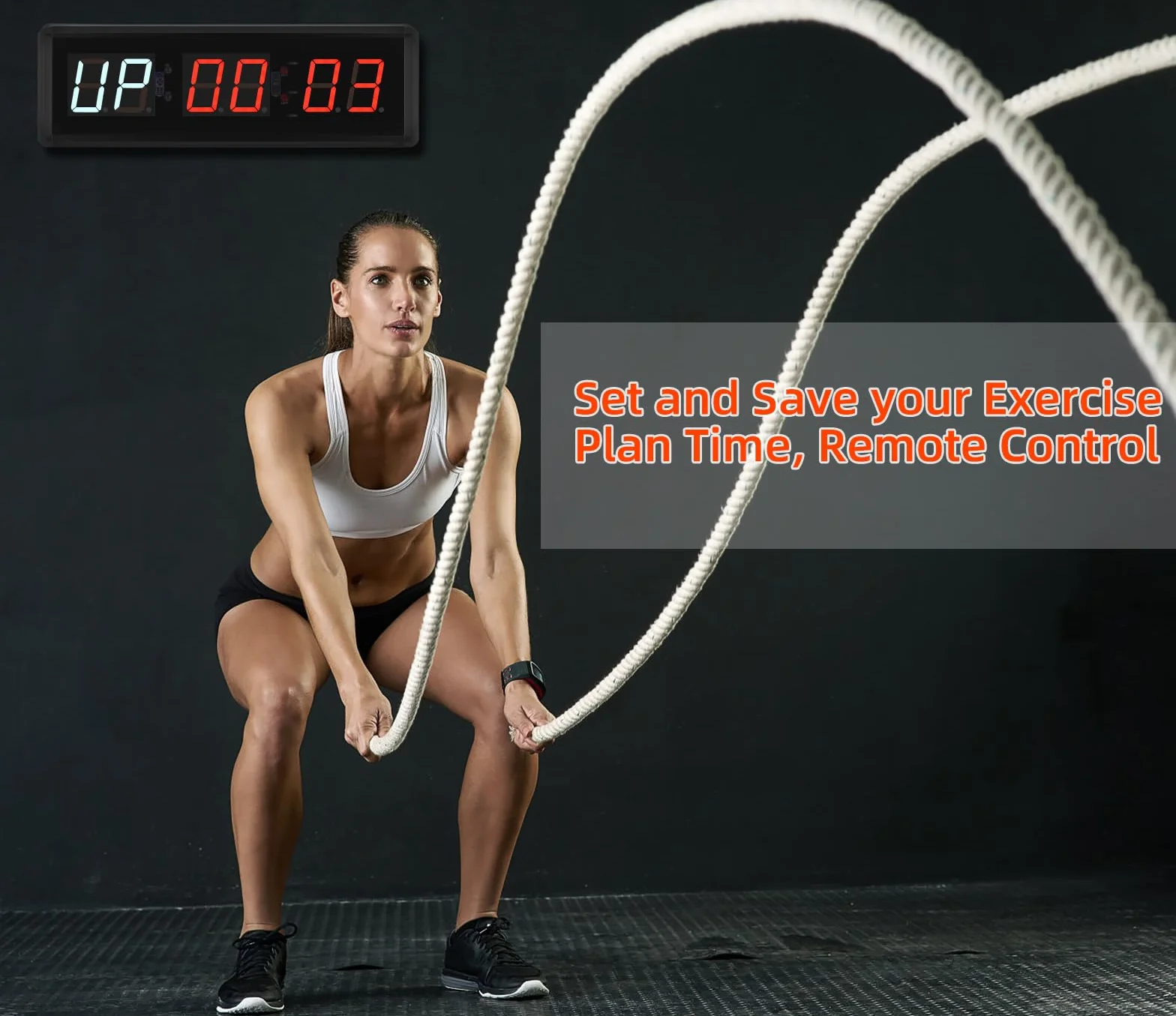 PELLOR Temporizador de Gimnasio Sports Timeter, 1.5" Temporizador Intervalos Fitness LED Programable con Cronómetro,Brillo Ajustable, Reloj de Entrenamiento con Control Remoto para Casa Garaje Externo