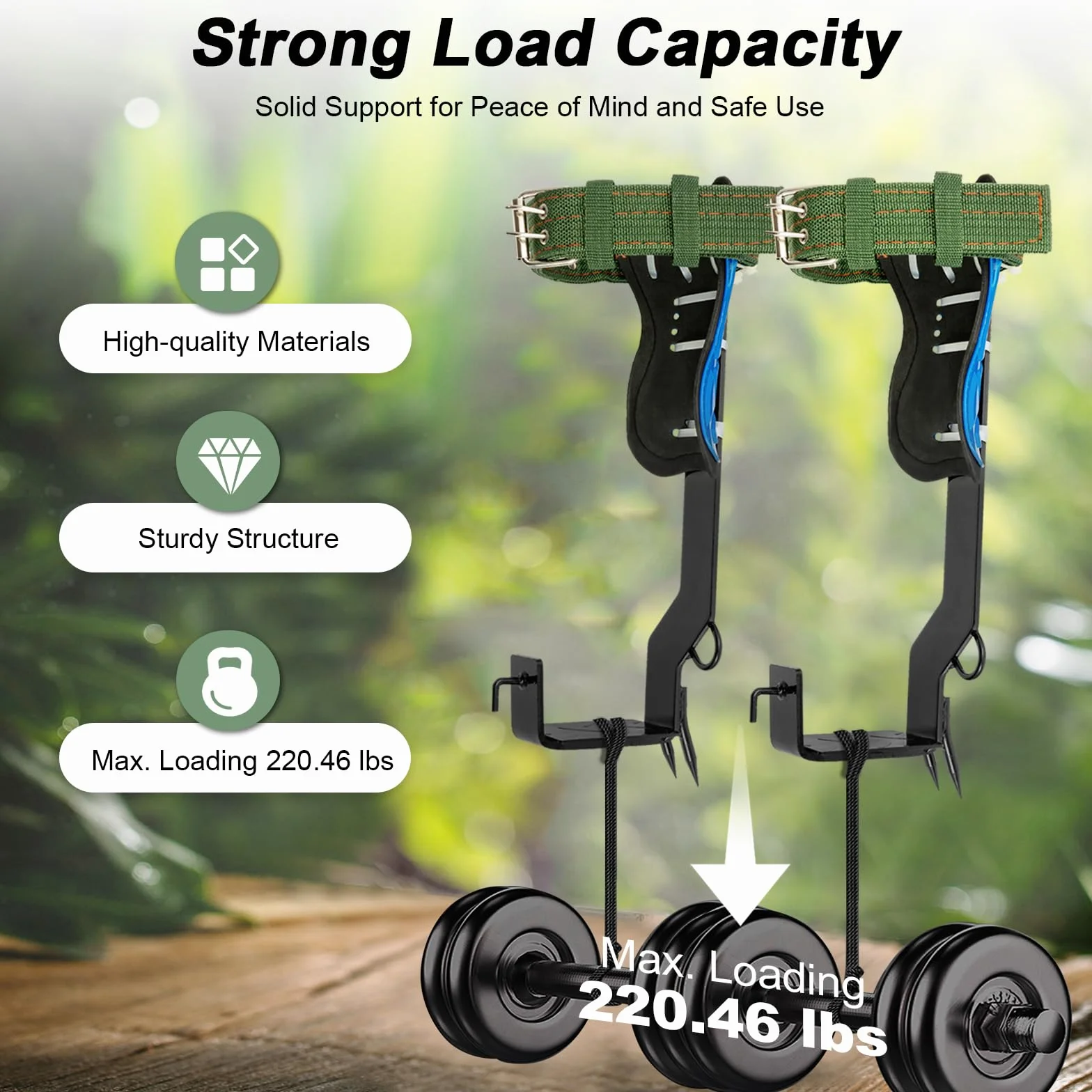 Juego de equipo para escalada de árboles, 1 par de equipos de escalada de árboles, 100 kg, cuerda de sujeción, crampones, pinchos con cinta de seguridad