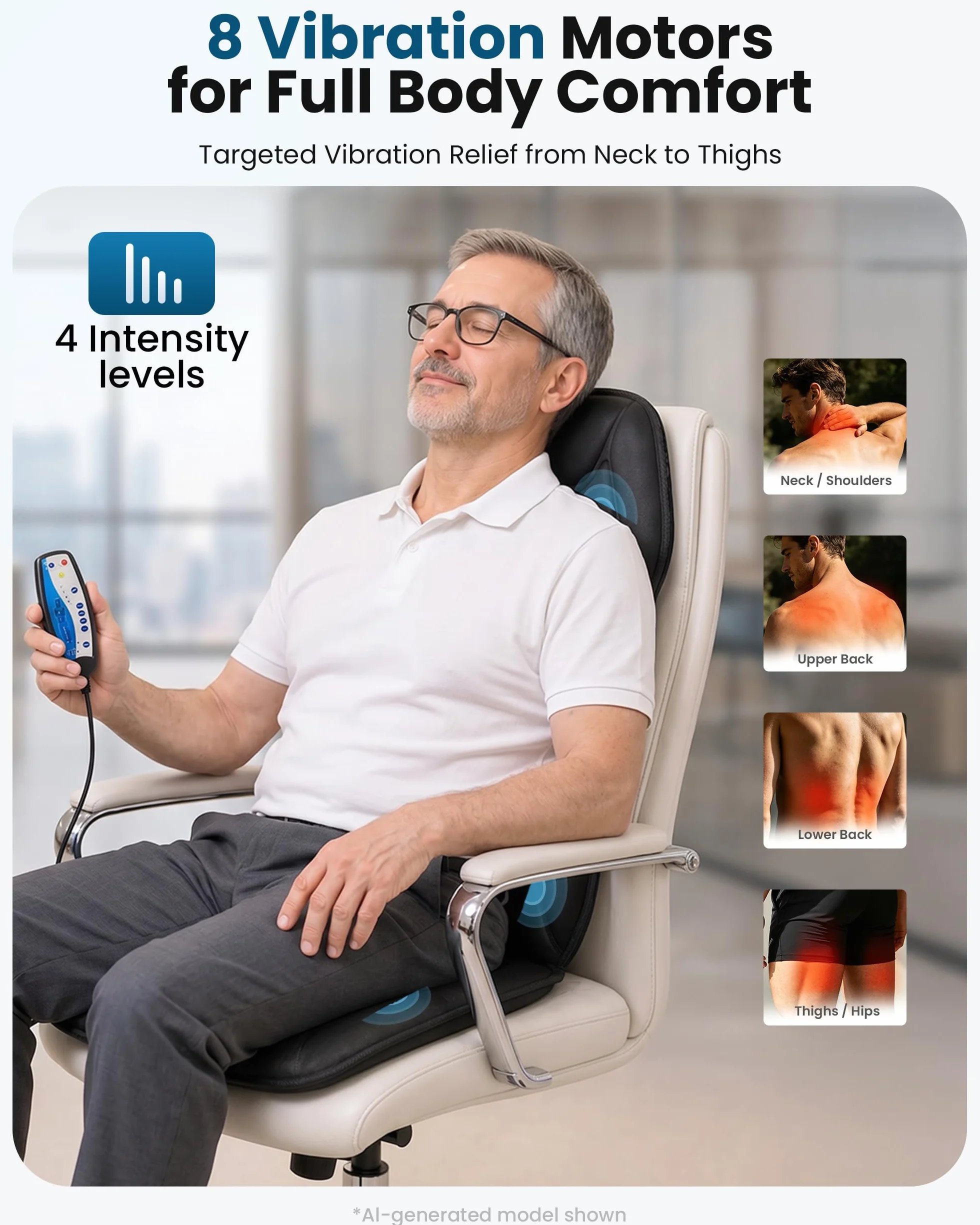 COMFIER Funda de Asiento con Masaje y Calor, Cojín de Masaje para Espalda y Cuello, Masajeador para Oficina en Casa