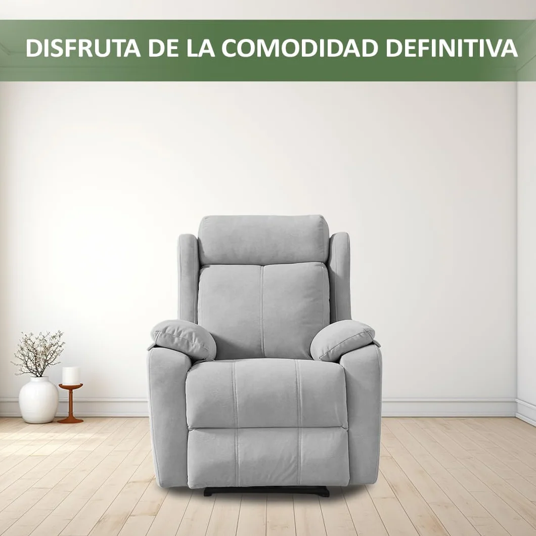 Sillón Relax Reclinable Eléctrico Gravedad Cero Desenfundable Madera de Pino Gris