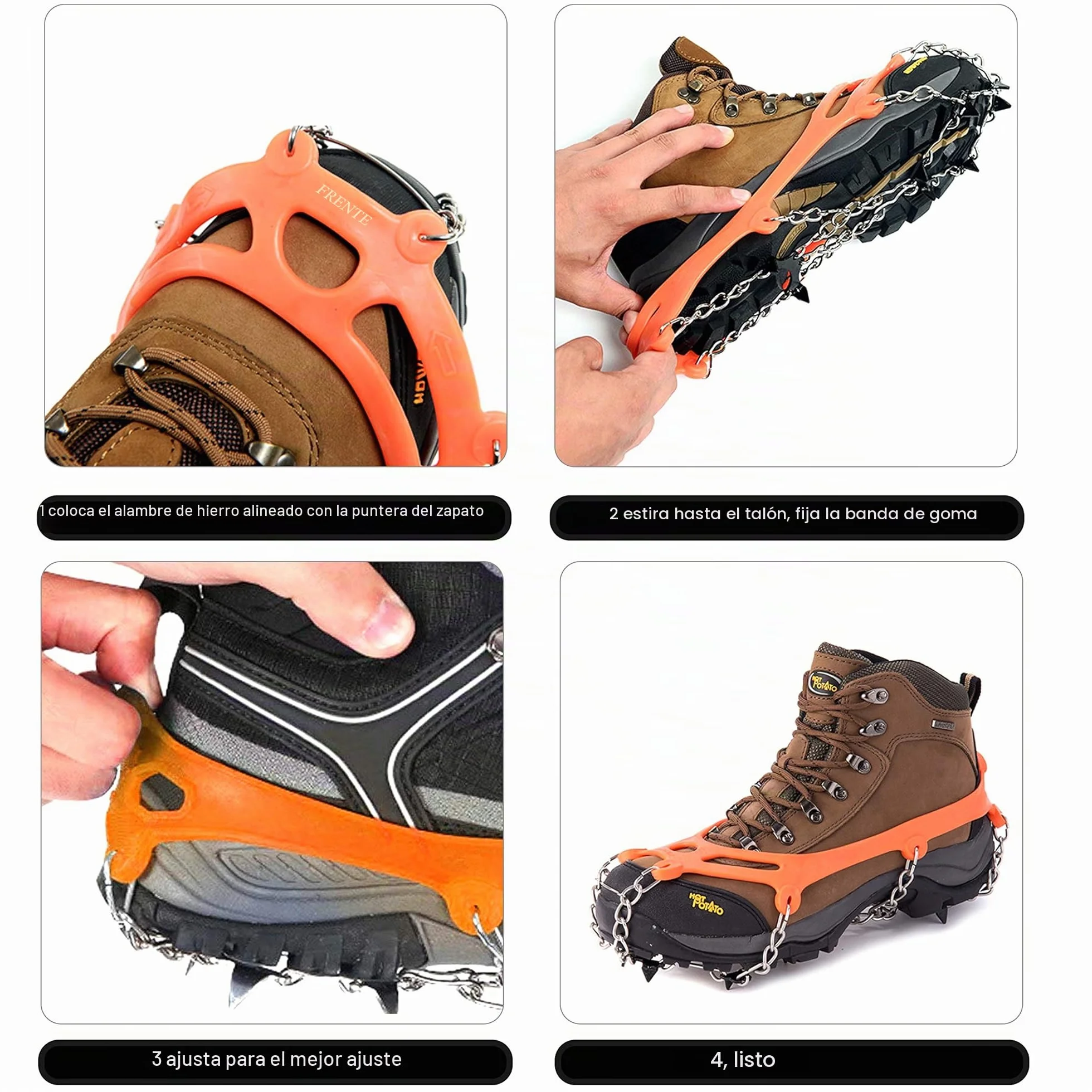 Crampones auténticos Puntas de Acero Inoxidable y Silicona Duradera, antideslizamiento, crampones de Hielo, crampones de Nieve para Caminar, Senderismo, Alpinismo en Invierno
