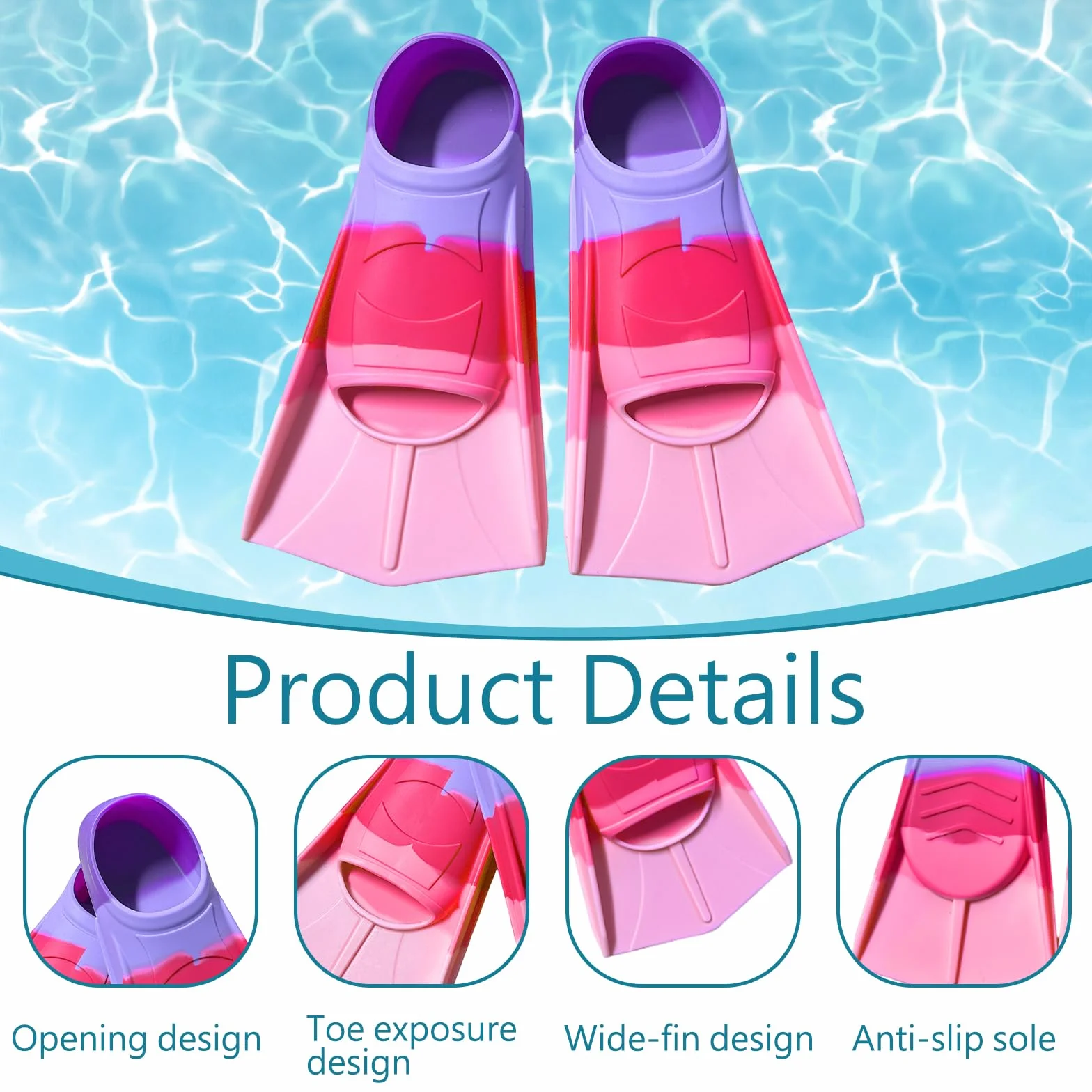 Aletas de natación, aletas cortas de silicona, aletas de buceo, aletas de arco iris, aletas cortas de entrenamiento, aletas cortas para entrenamiento de natación, esnórquel, buceo para principiantes