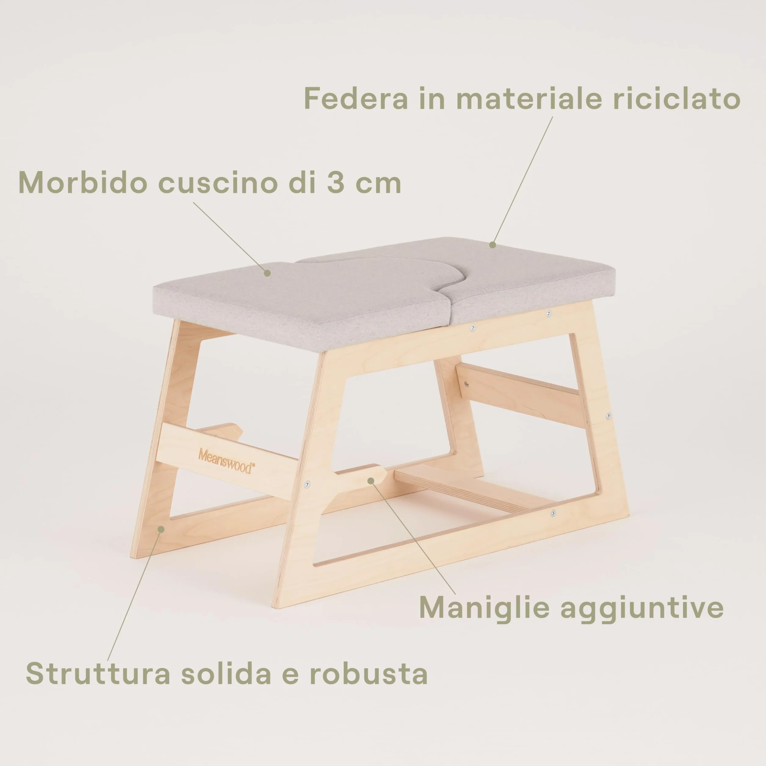 MeansWood Banco de Inversión para Yoga de Madera – Silla de Yoga para Posturas Invertidas – Soporte para Sirsasana, Posturas Invertidas de Cabeza (Versión Transparente) - Made in Italy
