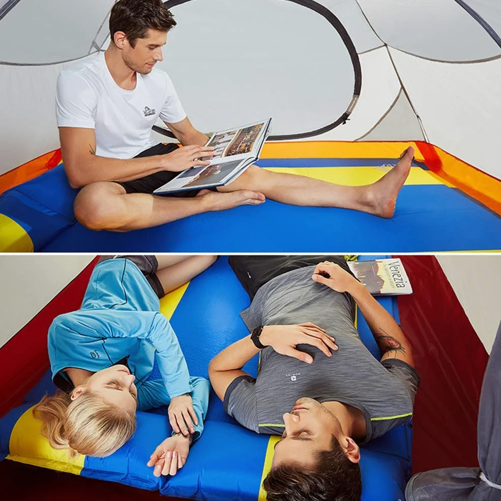 Doble Almohadilla Autoinflable, Colchoneta para Acampar Al Aire Libre con Almohada, Colchón De Espuma A Prueba De Humedad De 3 Cm, Colchón De Aire, Diseño De Costuras, para Caminar, Viajar