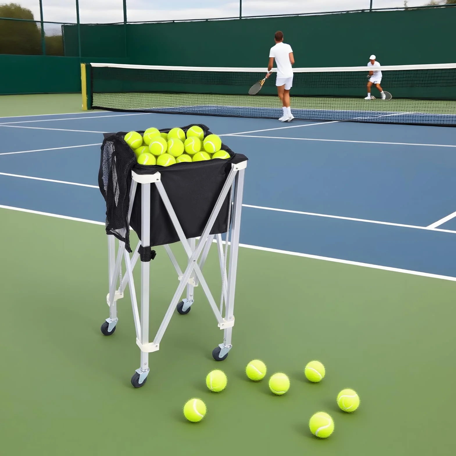 Pelotas de tenis portátiles Hopper, Carro de tenis con ruedas, plegable, gran capacidad, cesta de pelotas de tenis, 170 bolas para entrenamiento