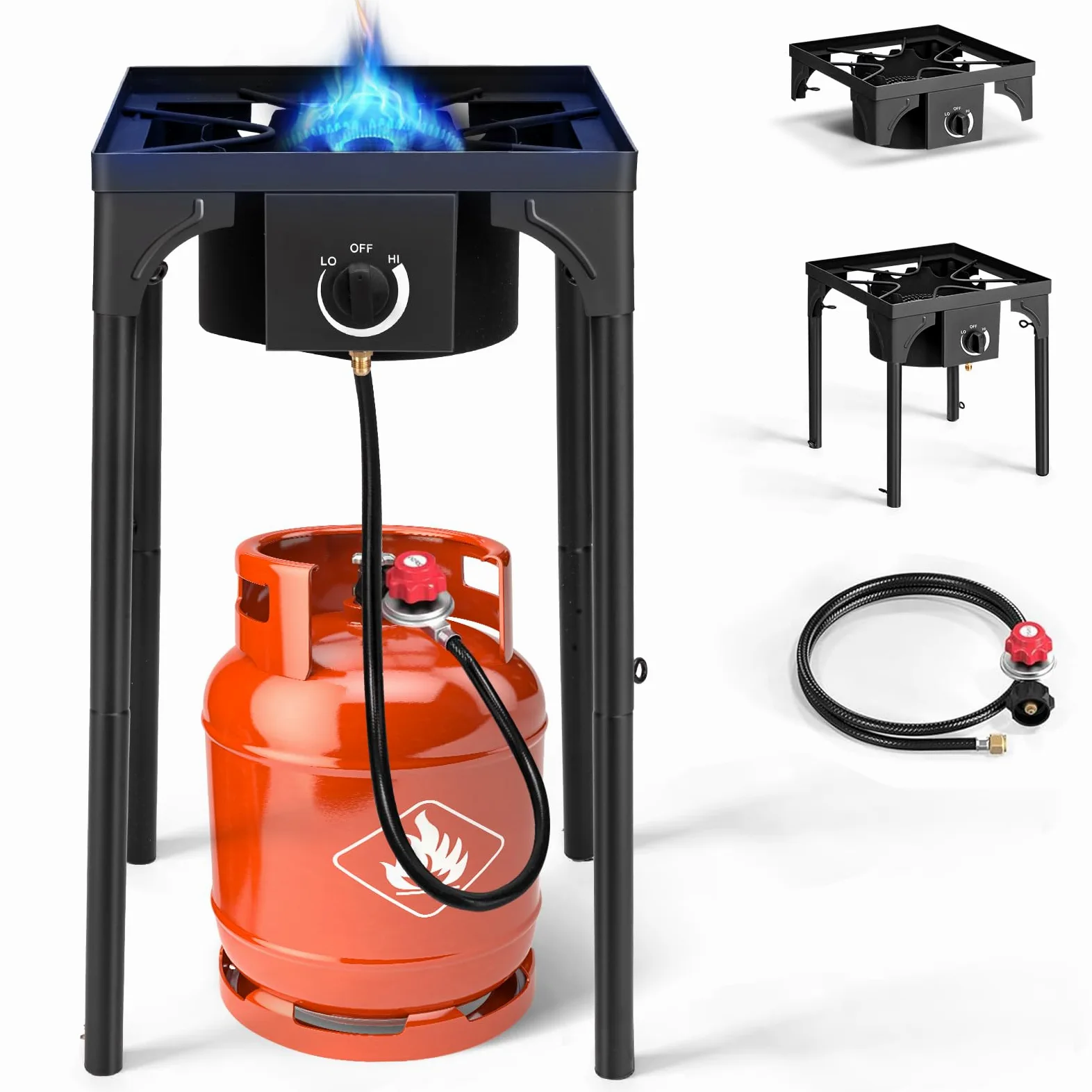 Karl home Estufa de gas propano de 1 quemador para cocinar al aire libre, cocina de camping de 75,000 BTU con patas extraíbles y regulador PSI ajustable para cocinar en el patio trasero, barbacoa,