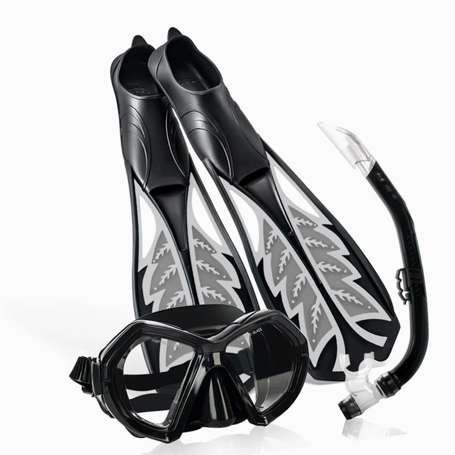 Keenso Equipo de Snorkel para Adultos, Juego de Snorkel para Adultos PP TPR con Máscara de Lente Transparente, Semi Seco y Aletas de Buceo, Equipo de Buceo de 3 Piezas para Natación y