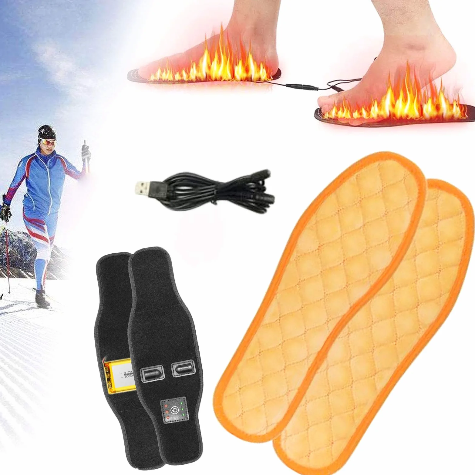 NANANA Plantillas Calefactables, Climatizada Plantillas, Suelas Calentables, Plantilla de Calefacción USB Lavable, Productos Esenciales para Mantener el Calor en Invierno, Lavable,B,38