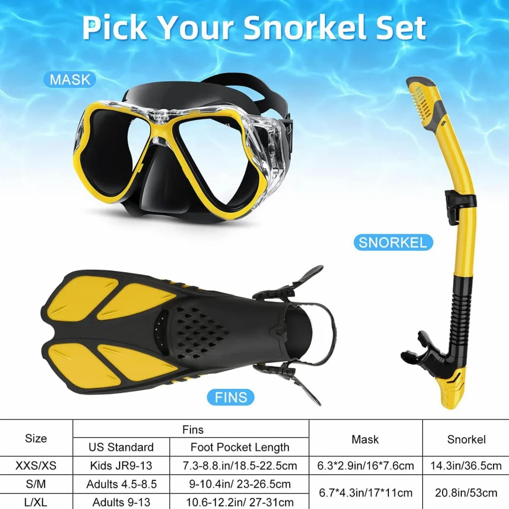 Máscaras de Buceo Profesionales + Tubo de respiración + Aletas, Juego de esnórquel, Gafas de natación antivaho de Silicona para Adultos, máscara de esnórquel,Negro,L/XL