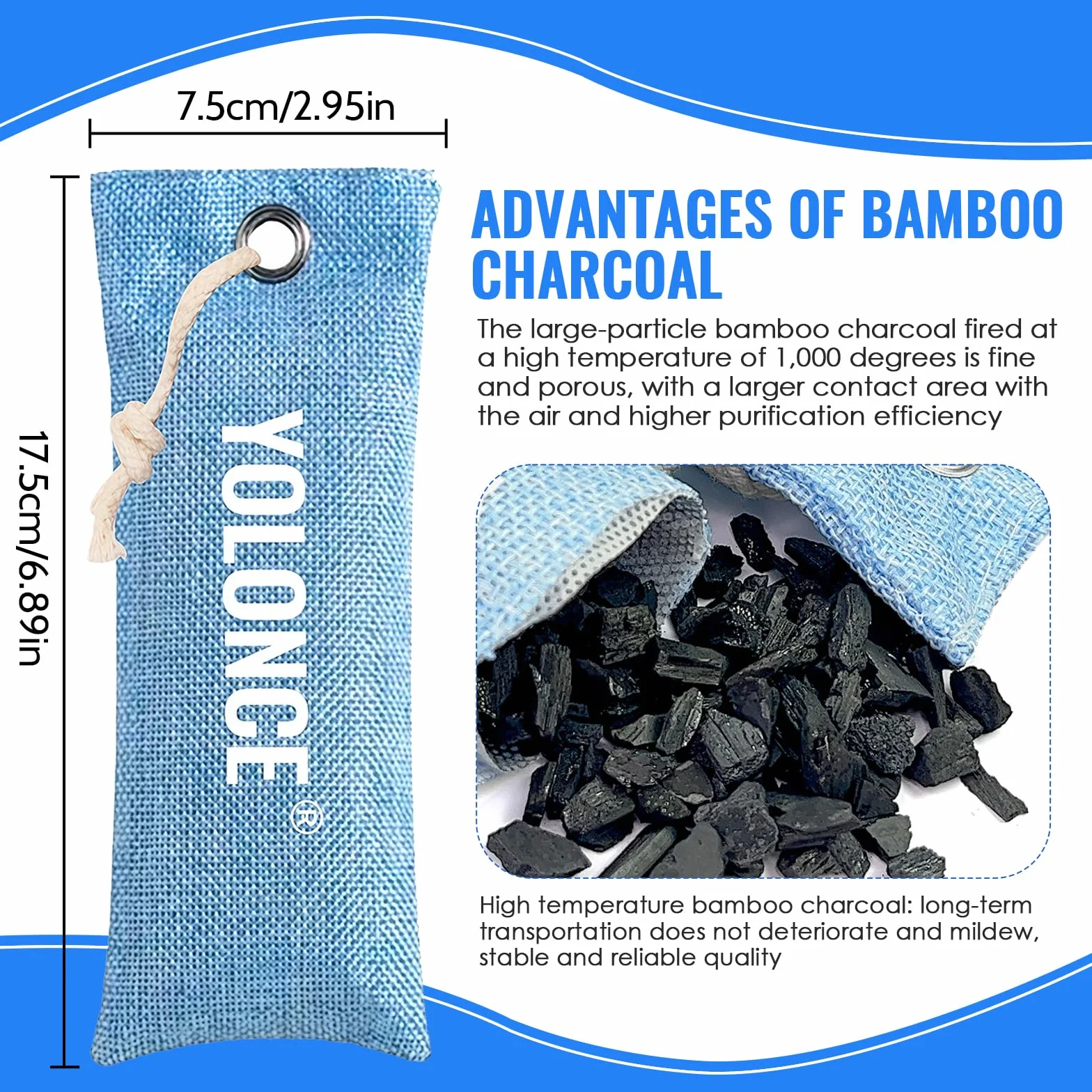 Bolsas De Carbón De Bambú Para Zapatos Absorbente De Olores 2 Piezas Azul