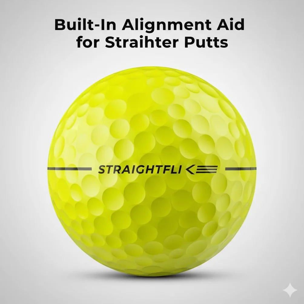 Maxfli StraightFli - Pelotas de golf color amarillo brillante, paquete de 12 pelotas de golf de baja distancia de giro para disparos más rectos | Tacto suave, cubierta de ionómero duradera | para