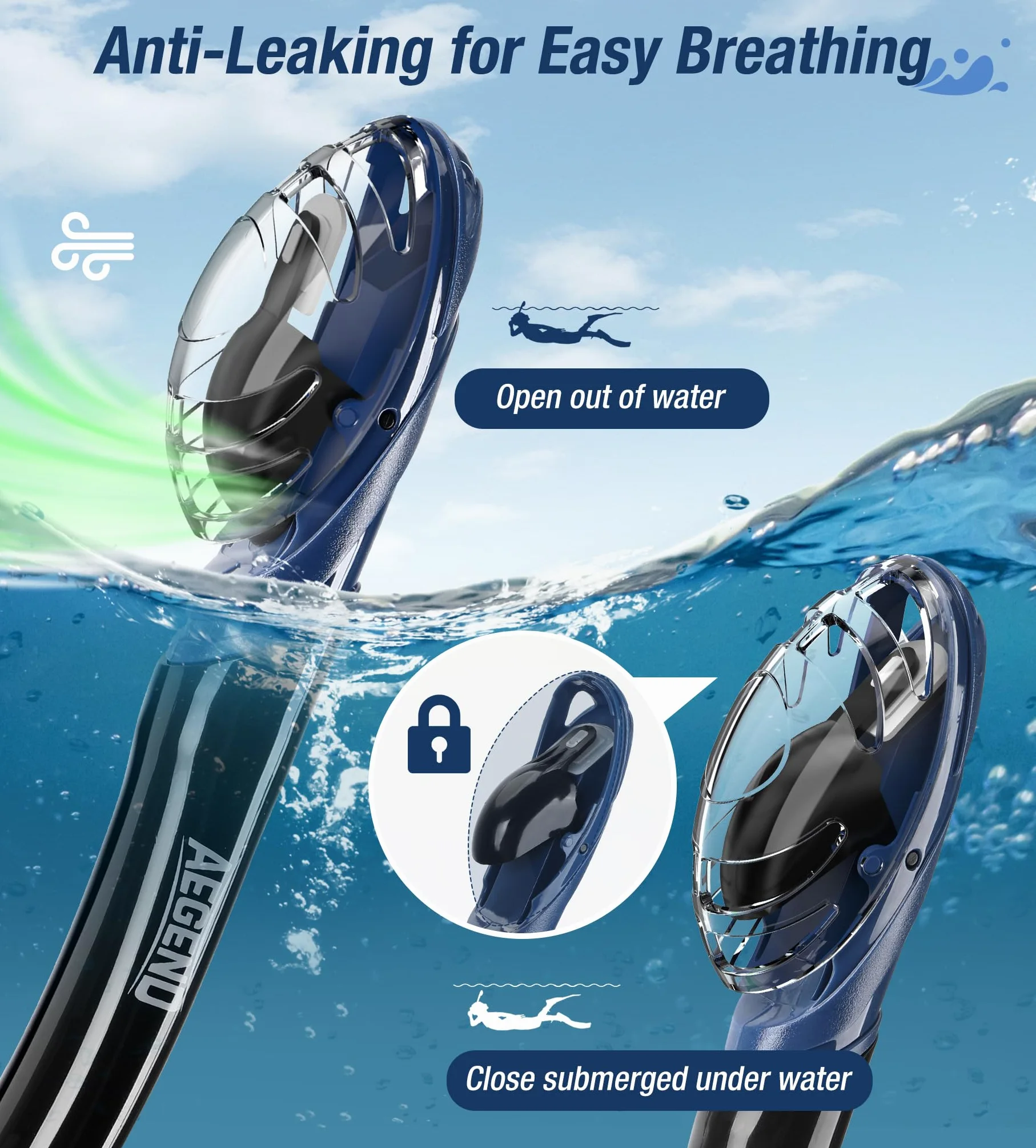 Aegend Snorkel seco de buceo para adultos y jóvenes, equipo de esnórquel con válvula seca superior, perfecto para esnórquel, buceo libre, natación y buceo