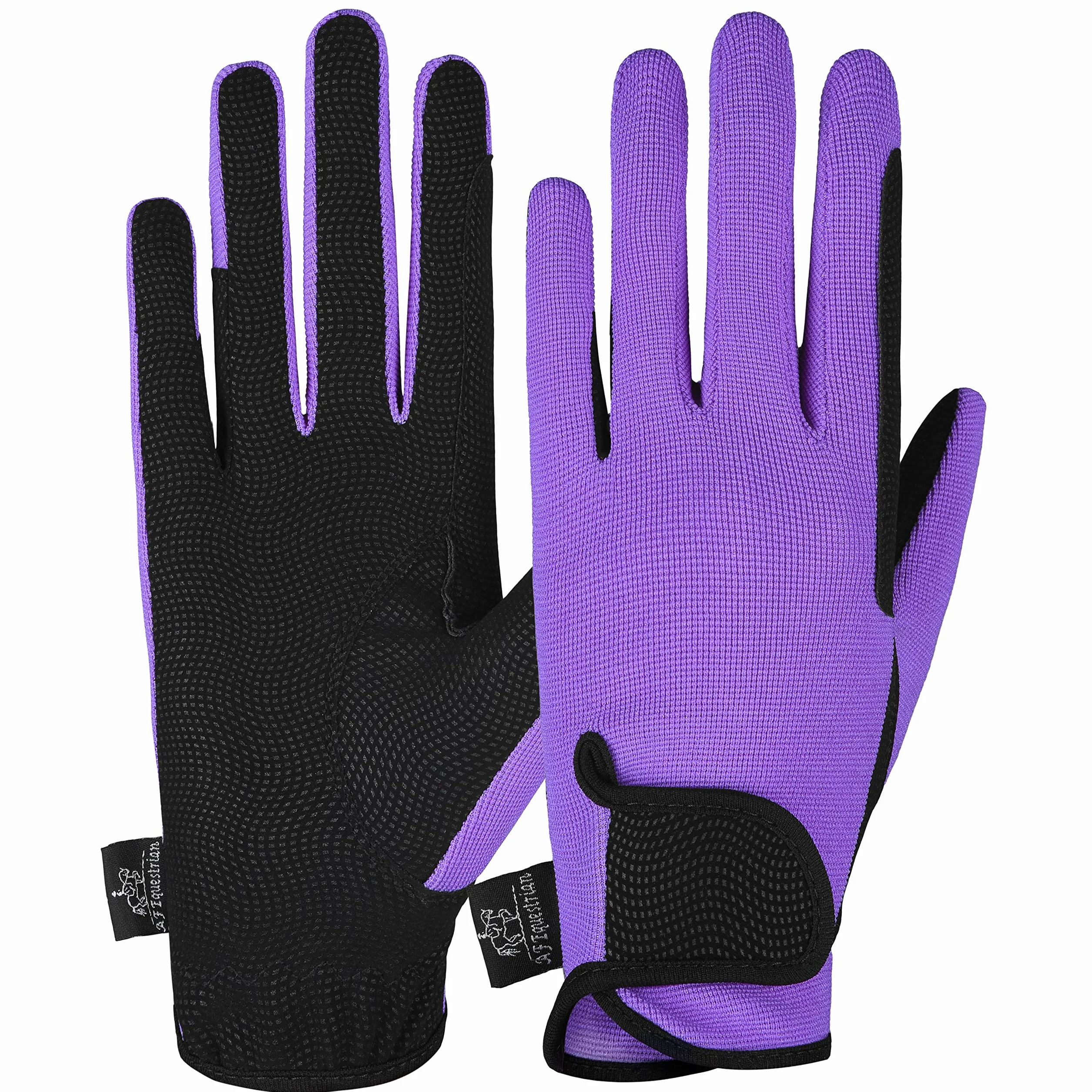 AFE Ladies Horse Riding Gloves Track Fabric Gloves Synthetic Leather Equestrian Black Stretch Fabric Pink Purple Lilac