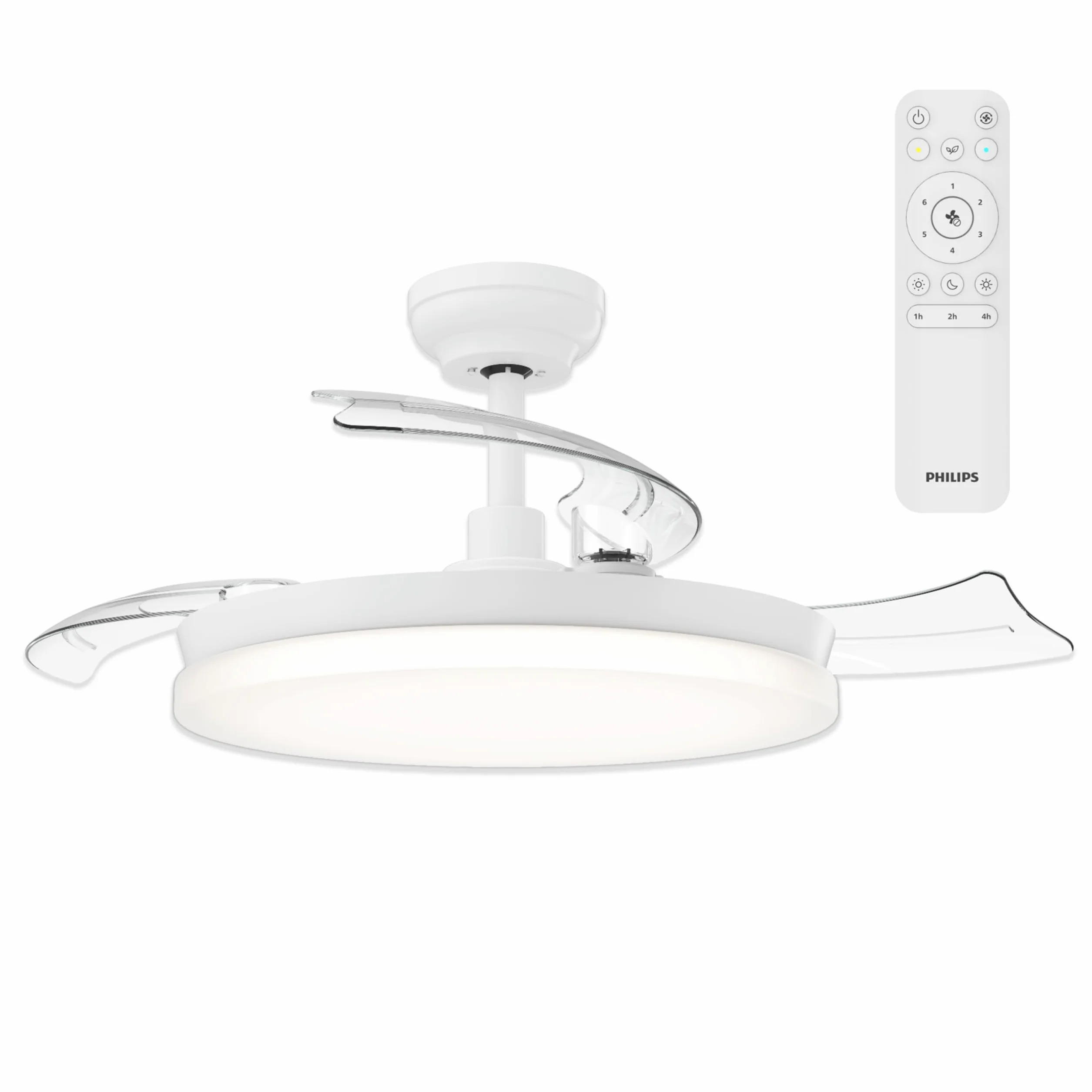 Philips Lámpara de Techo con Ventilador de Aspas Retráctiles LED 106 cm 4500 Lúmenes Blanco Tres Tonos Regulable Mando a Distancia