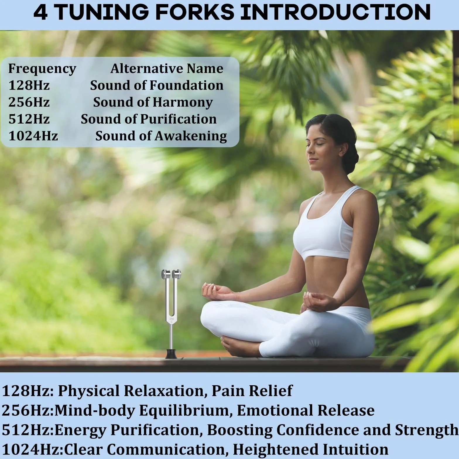 Diapasones Terapeuticos 4 Piezas 128 Hz 256 Hz 512 Hz 1024 Hz Set para Terapia de Sonido Yoga