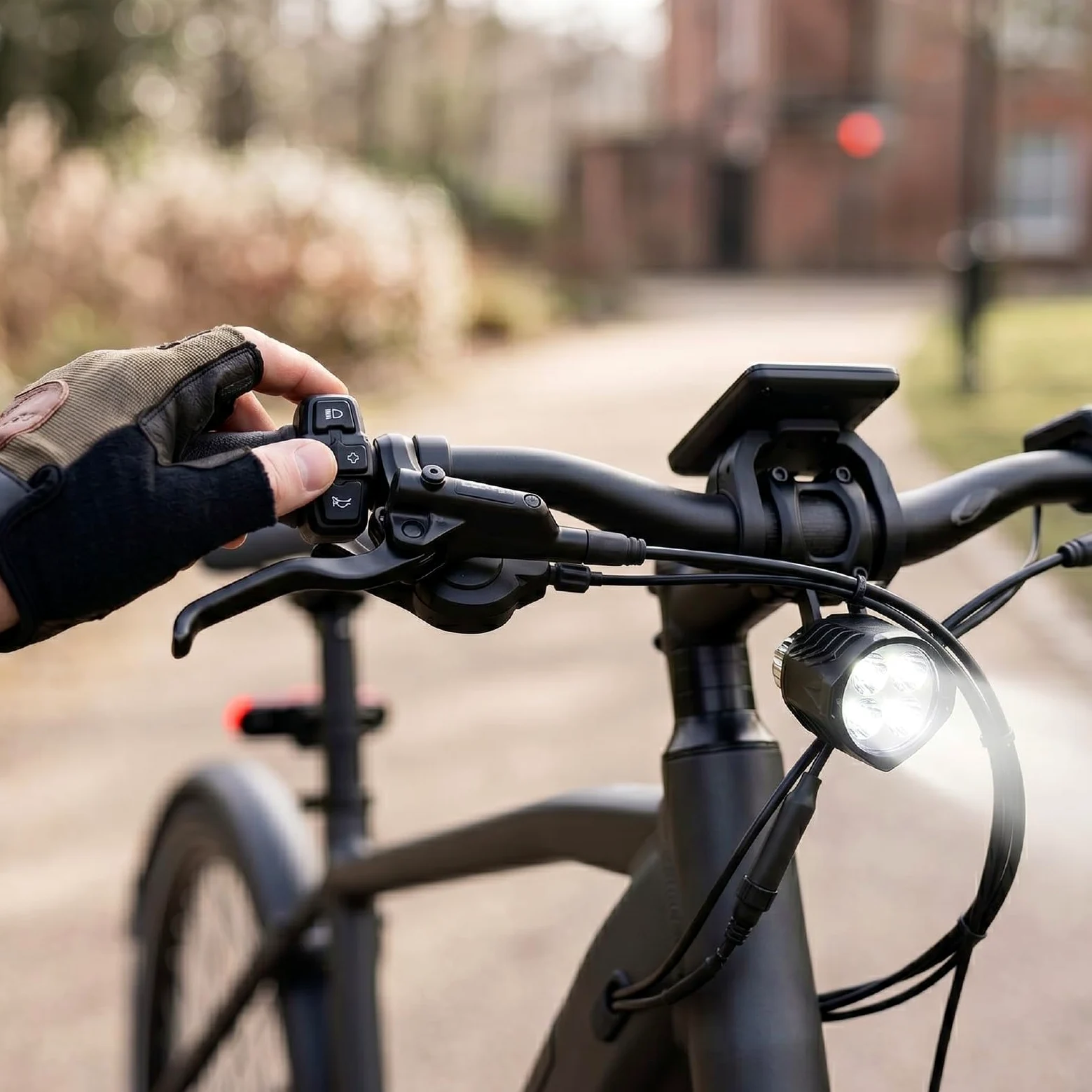 Luocute Juego de Luces para Bicicleta Eléctrica, Faro LED de 400 Lúmenes con Bocina, Luz Trasera con Señal de, Interruptor de Control del Manillar para Accesorios de Bicicleta