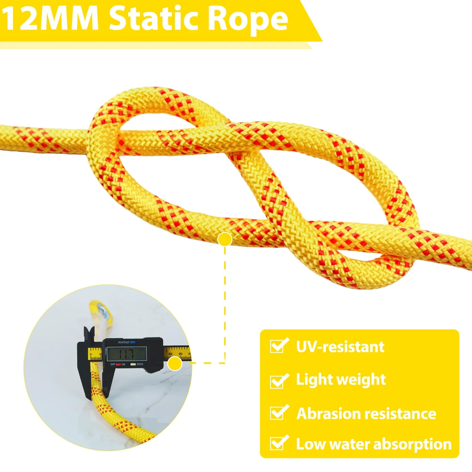 Cuerda de escalada estática de 12 mm para adultos, 10 m (32 t) 20 m (65 pies) 30 m (95 pies) cuerda de escalada de árboles al aire libre para senderismo, arborista, columpio, cuerda de rescate