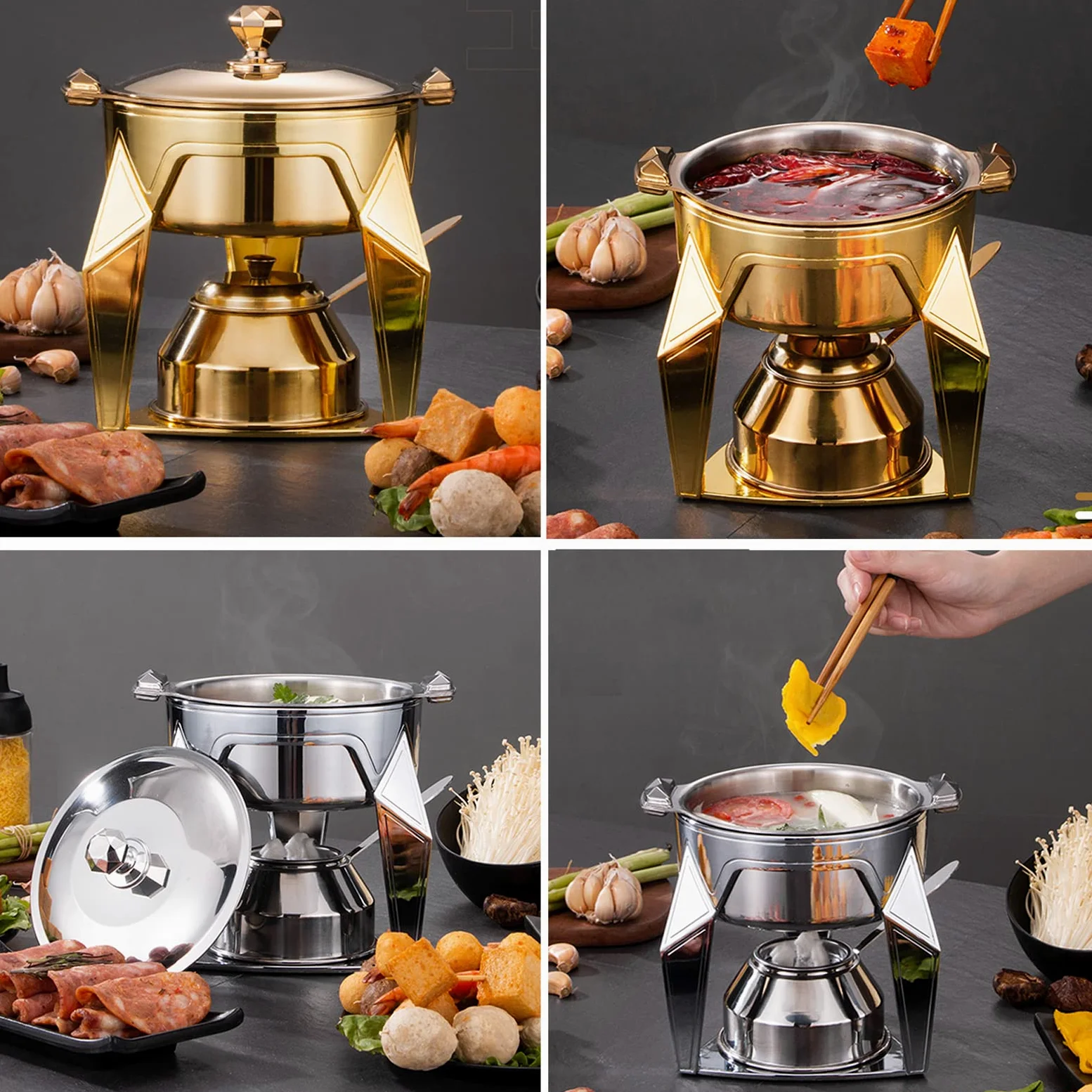 Juego De Utensilios Hornillos De Acampada, Hornillo De Alcohol Portátil, Mini Hornillo De Camping Acero Inoxidable, Cocina De Alcohol para Uso en Interiores Barbacoa, Picnic,Gold