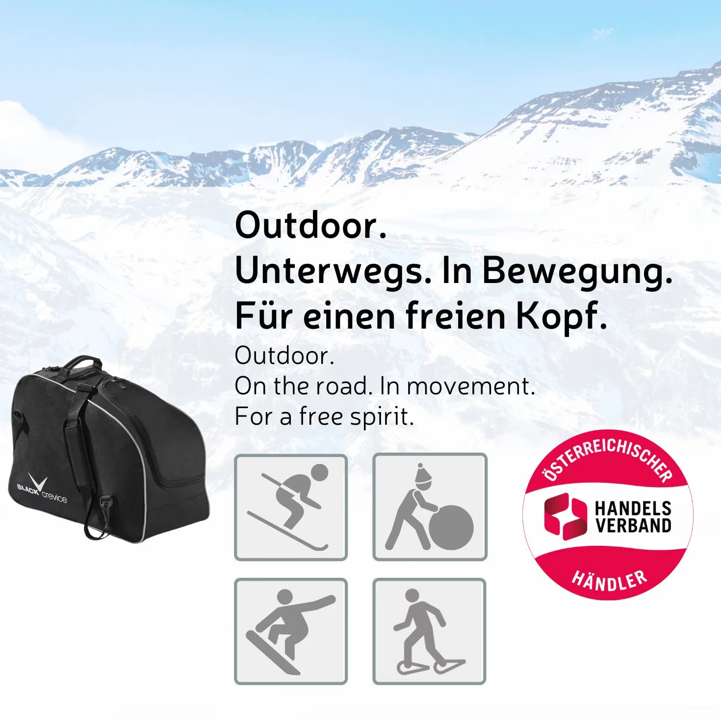 Black Crevice Bolsa para Botas y Casco de esquí I Bolsa para Botas de esquí/Snowboard y Casco Ajustable con Gran Compartimento Principal y secundario con Cremallera I tamaño: 53x26x39cm