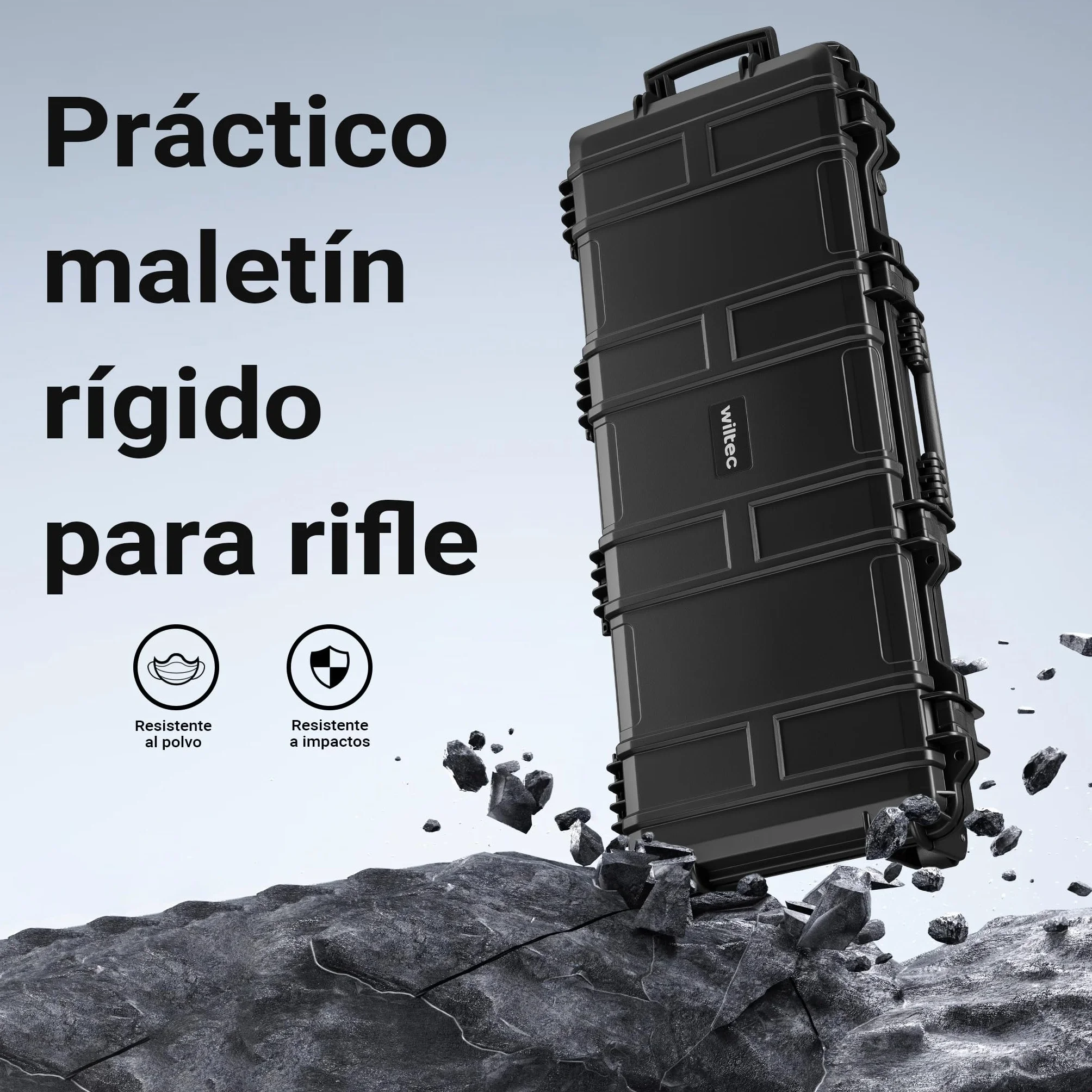 WilTec Maletín para Armas largas 97.8 x 42 x 17.3 cm con Espuma pre-Cortada Compacto y Ligero de PP para Transporte Seguro de Rifles y escopetas con asa ergonómica