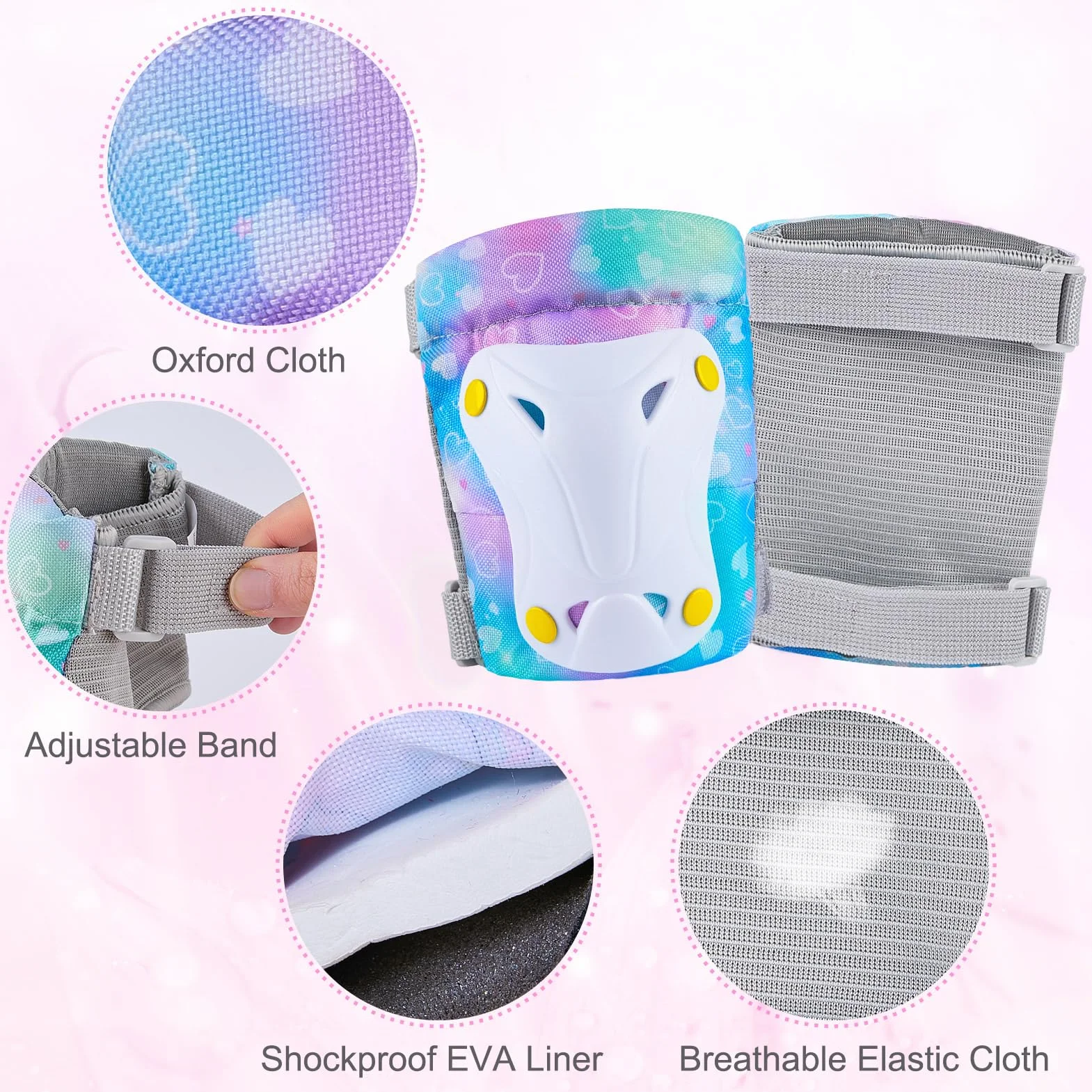 Unicorn Castle Rodilleras y Coderas de Unicornio para niños y niñas, Juego de Equipo de protección Ajustable 6 en 1 con Bolsa de cordón, 3-8 años