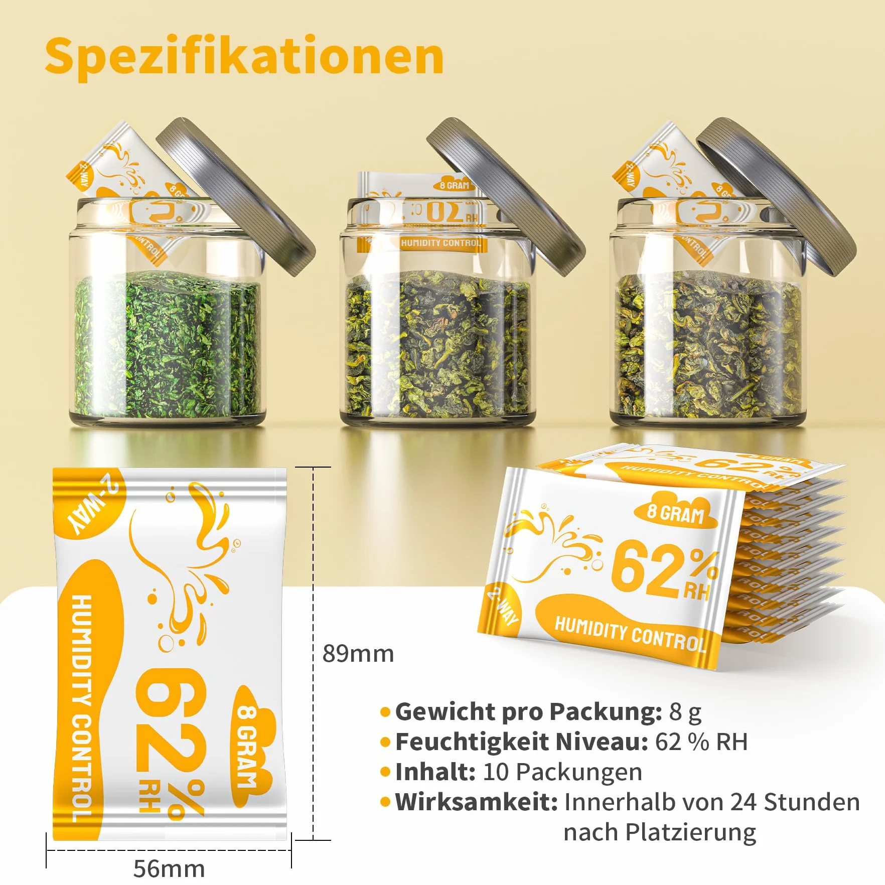 Control de humedad 62% HR terpenos protección sabor 8g regulador humedad hierbas 10 piezas
