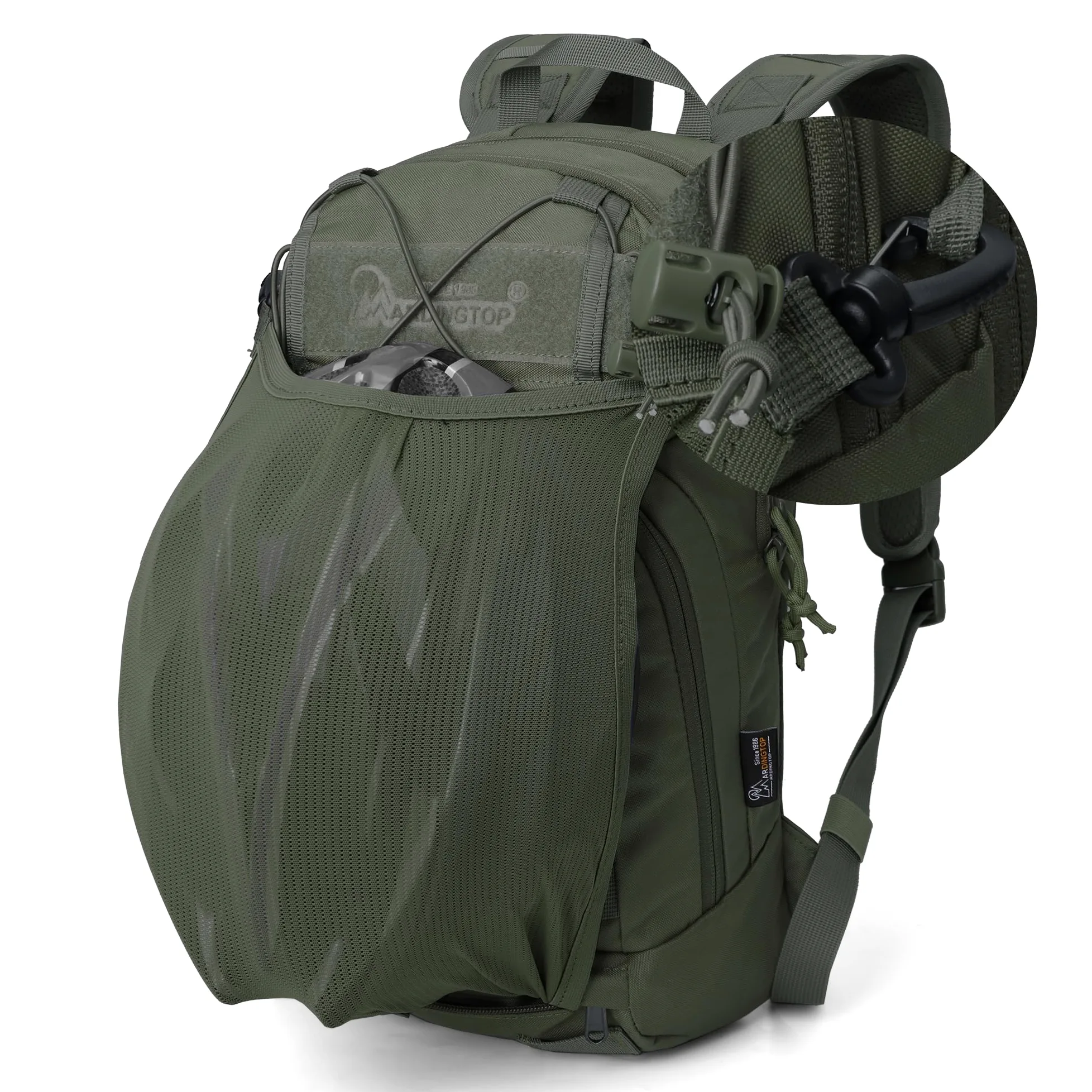 Mardingtop Mochila de ciclismo de 15 L para hombre y mujer, panel trasero de malla transpirable con práctico sistema Molle y soporte para casco para ciclismo, senderismo, correr, esquí
