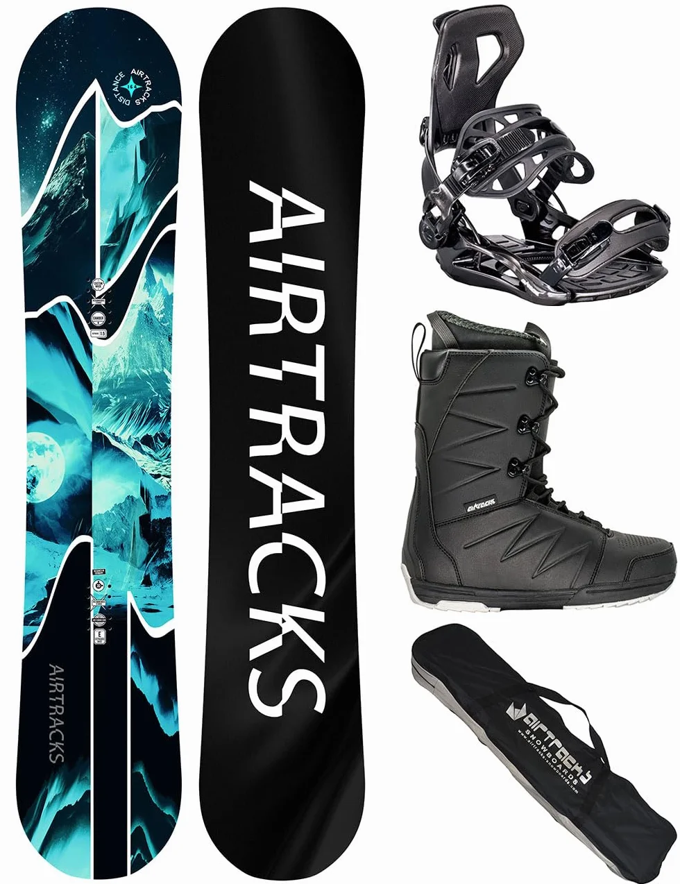 Airtracks Distance Snowboard Set - Tabla de snowboard Wide Hybrid Rocker + fijaciones Master Fastec + Botas + SB Bag 150 157 159 162 cm