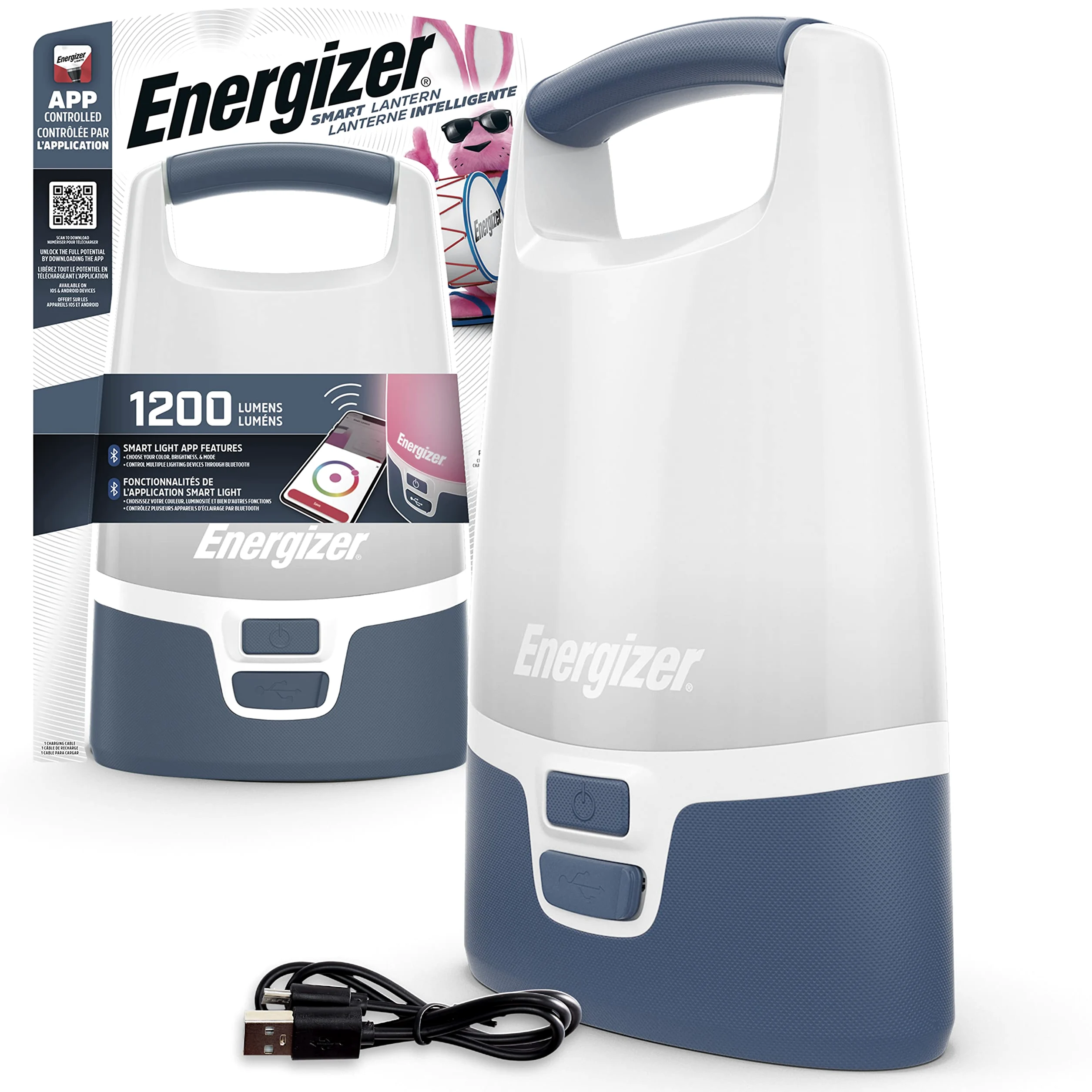 Energizer Linterna LED multicolor inteligente, linterna recargable de 1200 lúmenes, luz nocturna interior y exterior y linterna de camping, luz de 360 grados (USB incluido)