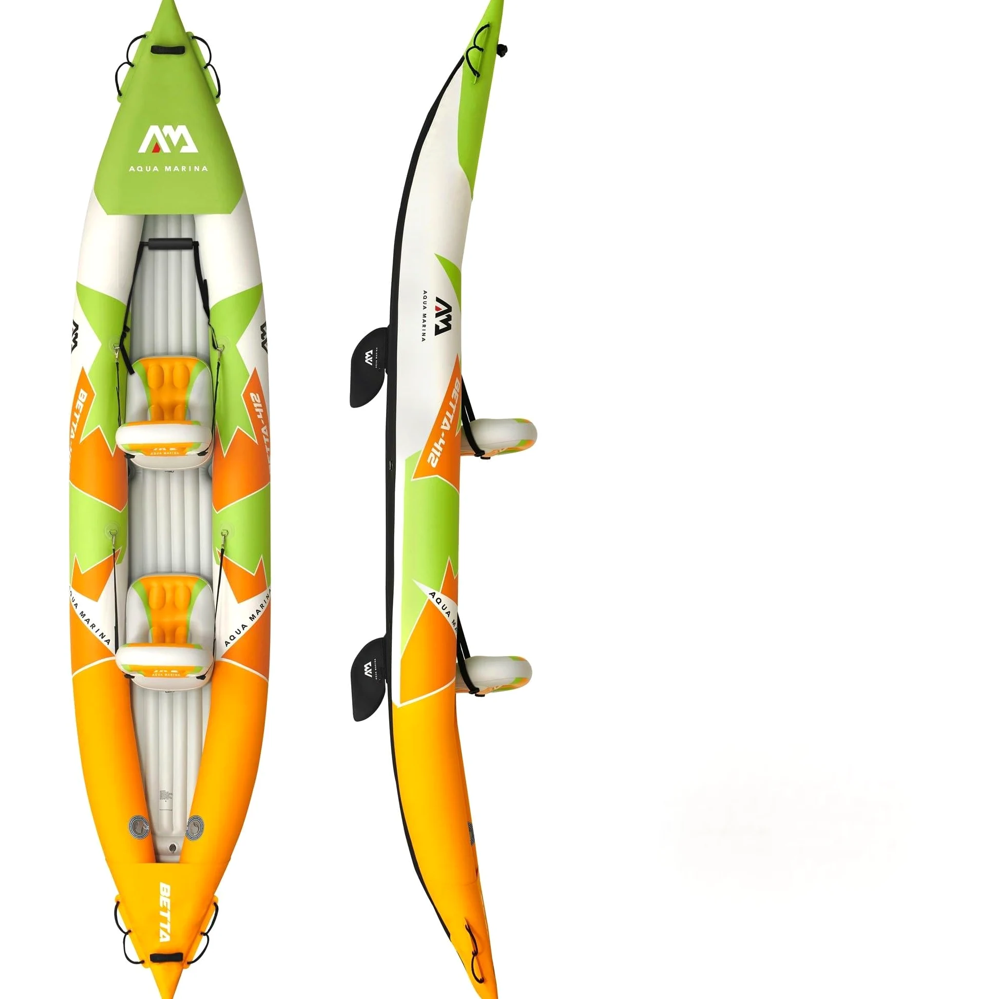 Aqua Marina - Kayak Betta para 2 personas – Kayak hinchable con asientos de punto de caída, respaldo ajustable, PVC de alta presión, montaje ligero, sistema de aletas y kit de accesorios
