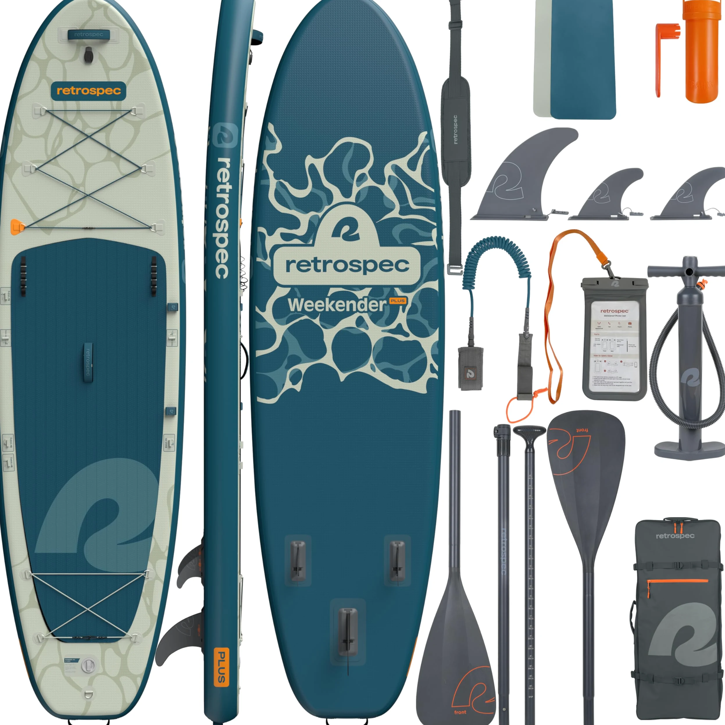 Retrospec Weekender Plus - Tabla de Remo Inflable de 10 pies 6 Pulgadas, Paquete Lake Essentials iSUP con Funda de Transporte, Remo Ajustable, Bomba y Aletas, diseño Estable de PVC de Doble Capa para