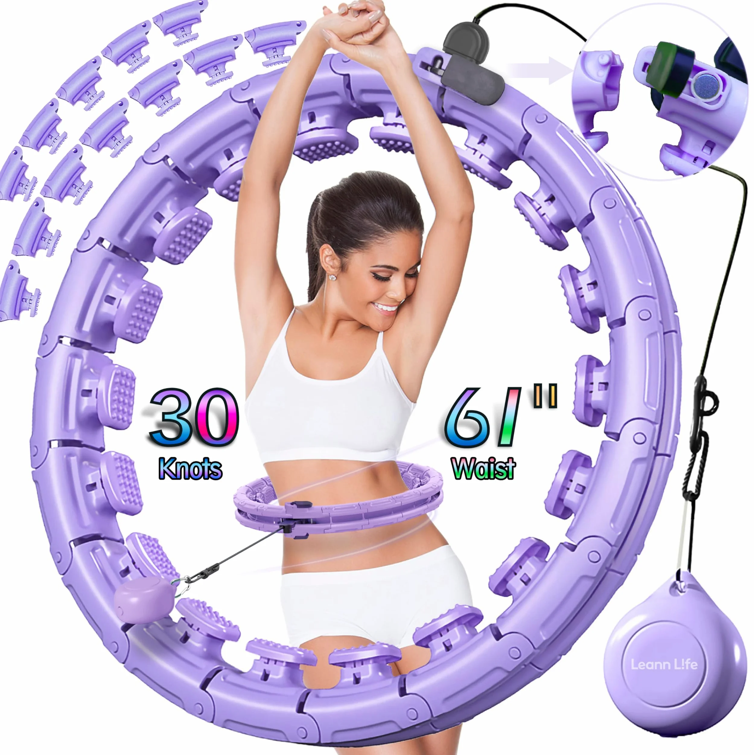Hula Hoop con 30/12 nudos, bloqueo magnético mejorado para pérdida de peso de adultos, aro infinito, talla grande, niños y adultos, hogar al aire libre, ejercicio de fitness, tóner