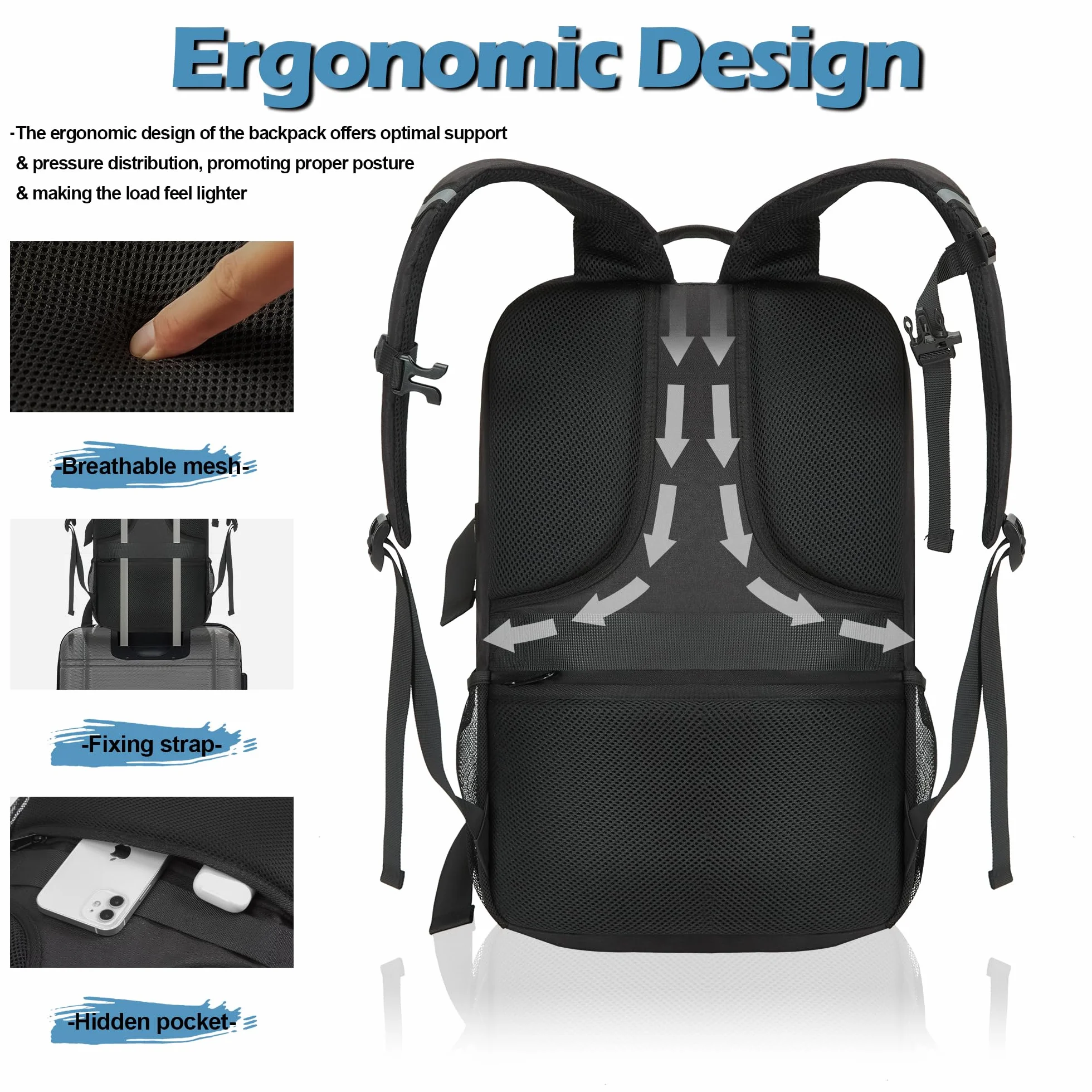 GoHimal Mochila para monopatín, mochila para portátil, Negro