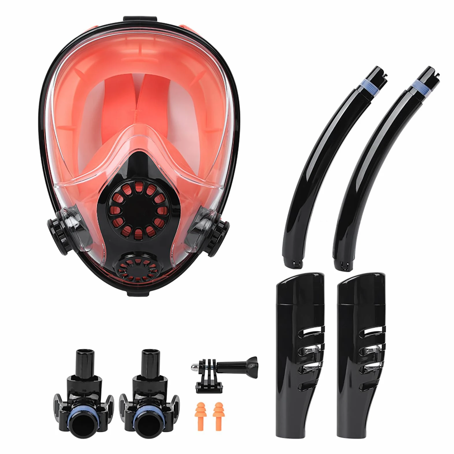Máscara Facial de Buceo, máscara de Snorkel de Silicona, Protector Facial antivaho con Tubo de respiración para Snorkel, Negro Naranja