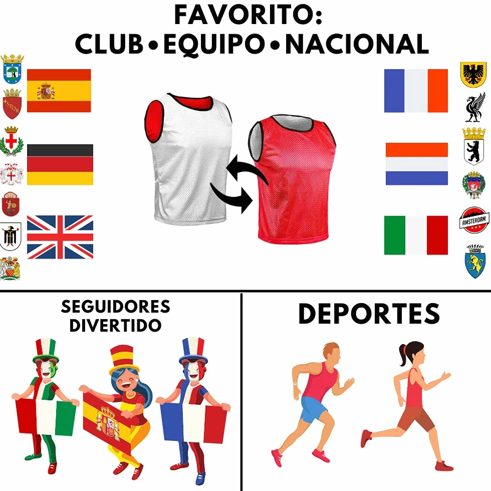Petos Respirable de Fútbol Juego de 6 Piezas Camisetas de Dos Caras Malla Abierta Ligera Chaleco Entrenamiento Unisex S M L XL
