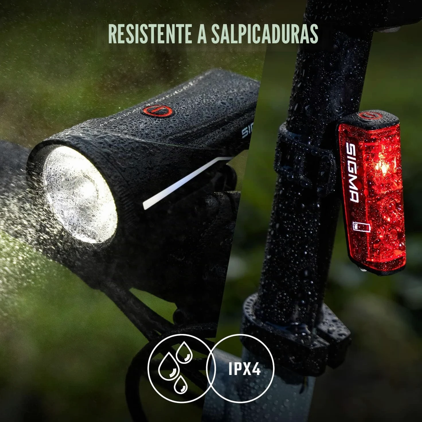 SIGMA Aura 100/Blaze Link kit de luces para bicicleta (soporte de silicona) | Innovadora función de acoplamiento Luz LED delantera para bicicleta de 100 lux | Luz trasera con función de luz de freno