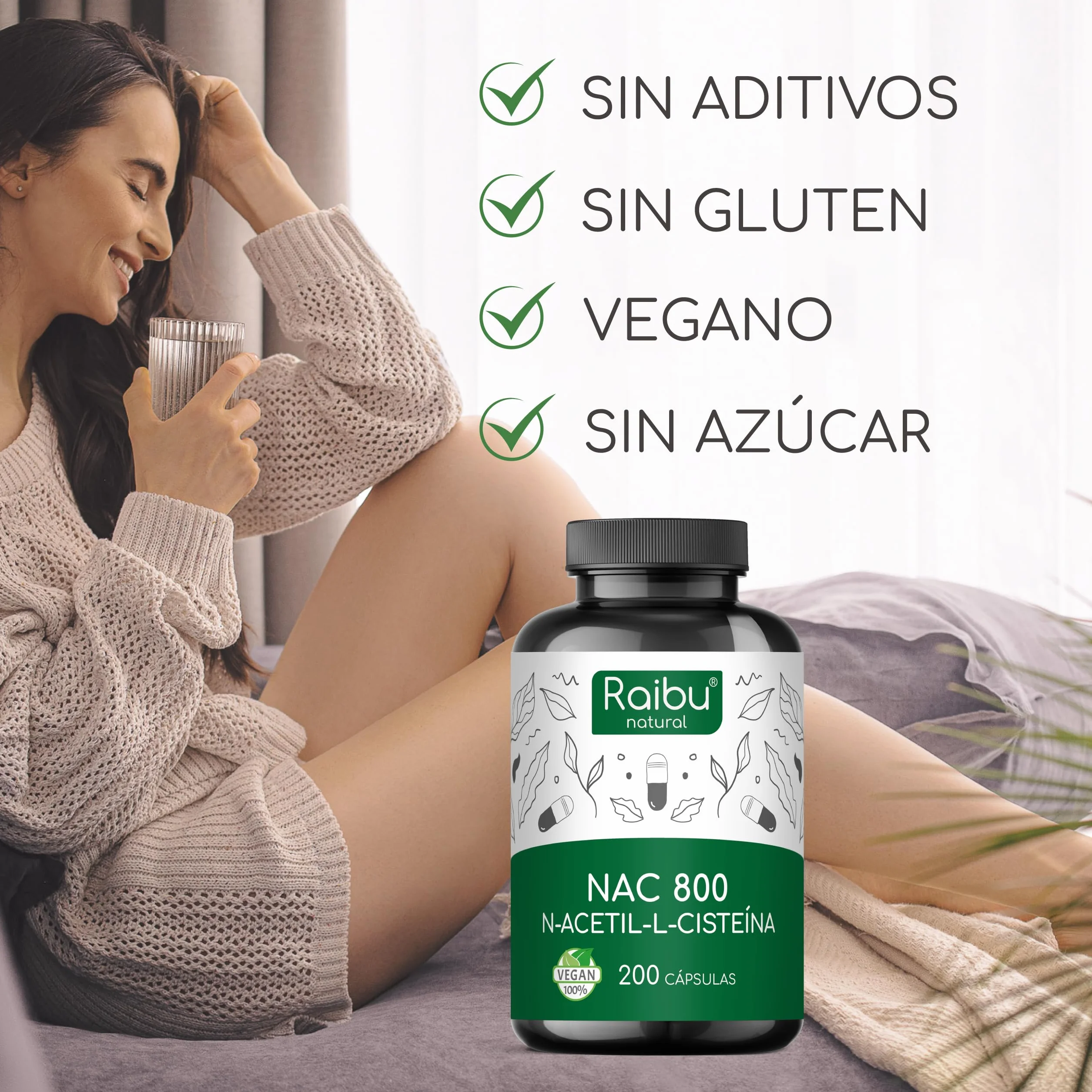 NAC N-Acetil-Cisteína 800 mg 200 Cápsulas Alta Biodisponibilidad Vegano