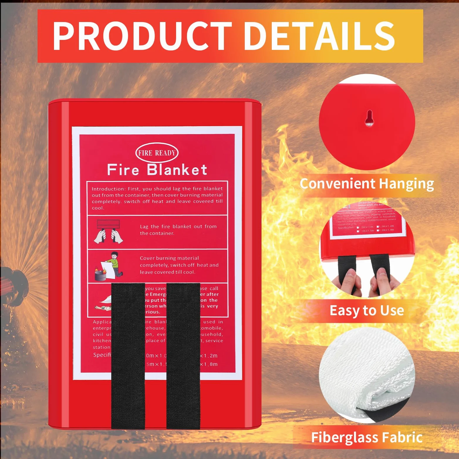 Copkim Paquete de 4 mantas de emergencia contra incendios, manta de fibra de vidrio para supresión de incendios con caja, ignífuga, manta ignífuga, cubierta de supervivencia de seguridad para el
